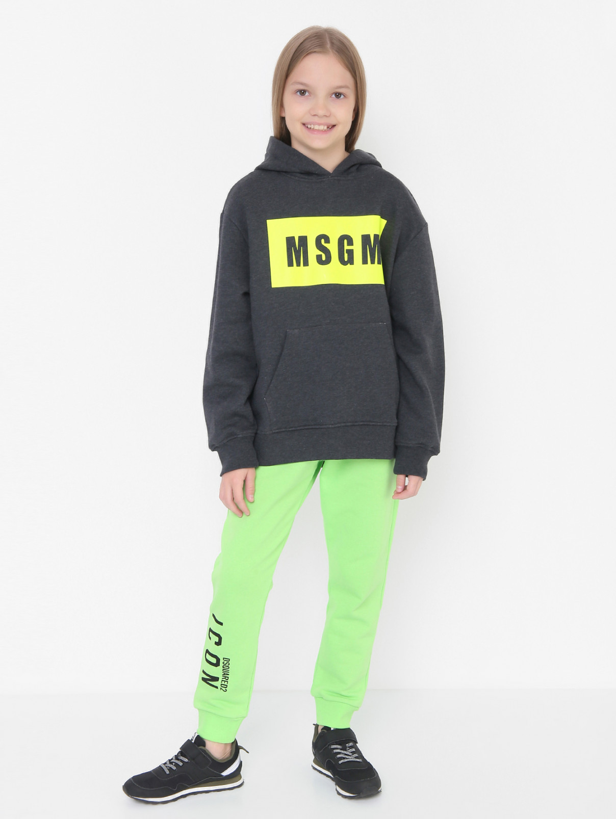 Толстовка на флисе с капюшоном MSGM  –  МодельОбщийВид  – Цвет:  Серый