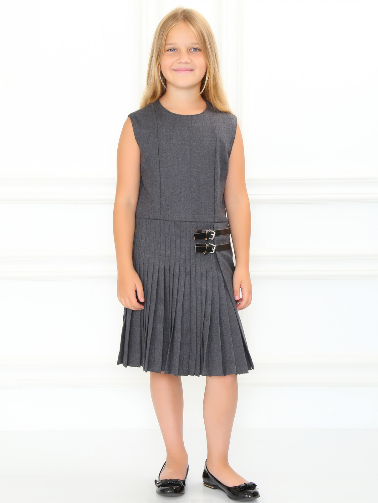 Платье из хлопка с плиссированным низом Marni  –  Модель Общий вид  – Цвет:  Серый