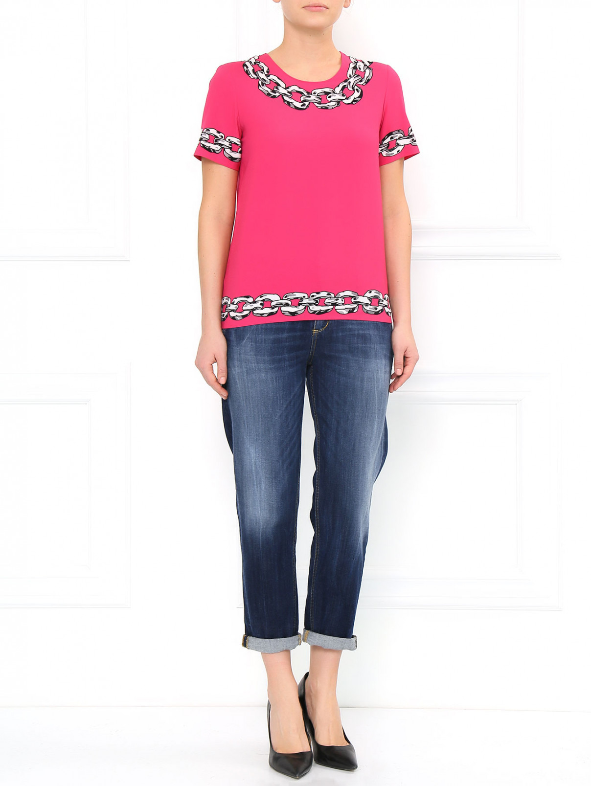 Блуза свободного фасона с принтом Moschino Cheap&Chic  –  Модель Общий вид  – Цвет:  Фиолетовый