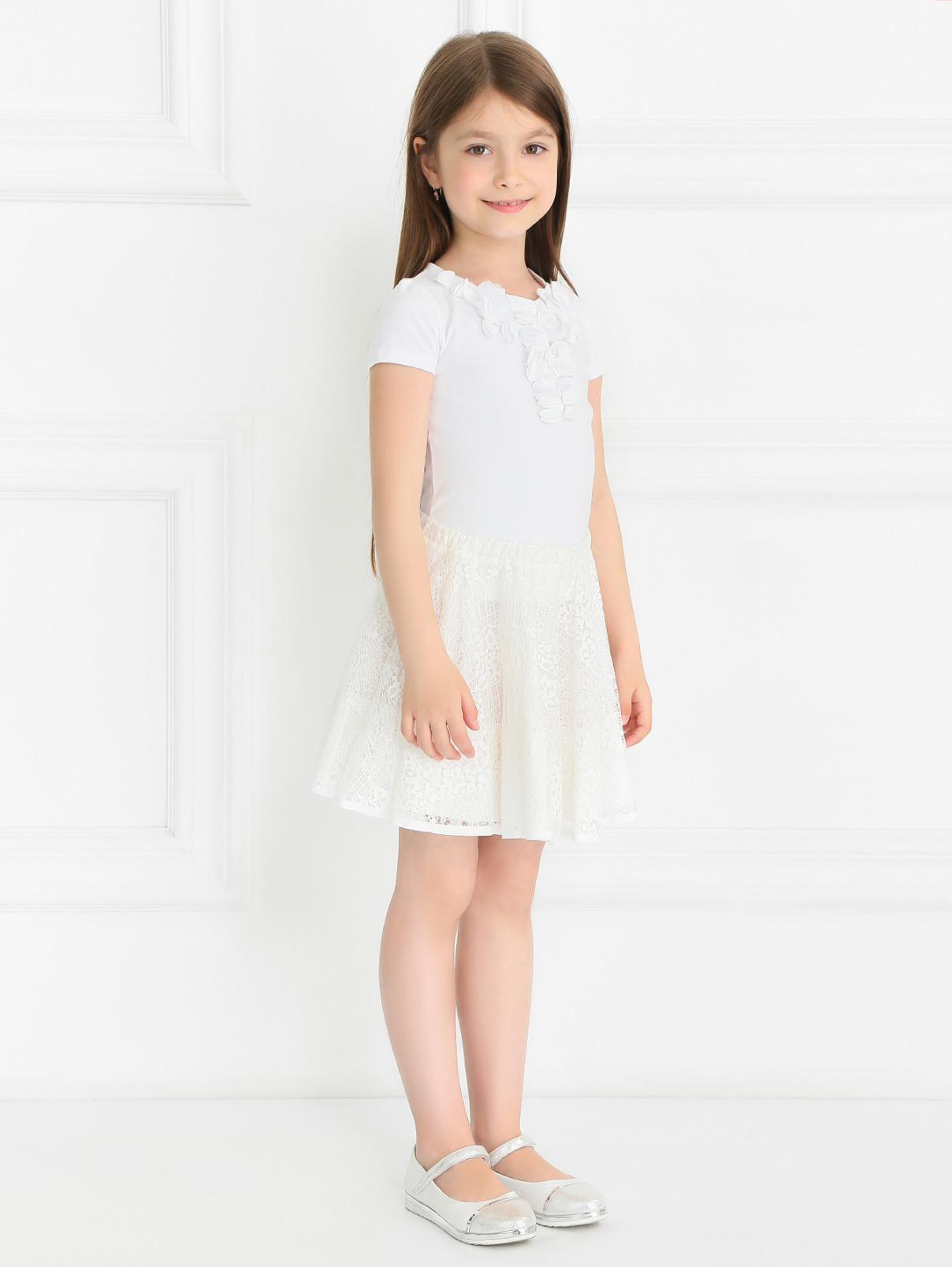 Кружевная юбка-солнце из хлопка Ermanno Scervino Junior  –  Модель Общий вид  – Цвет:  Белый