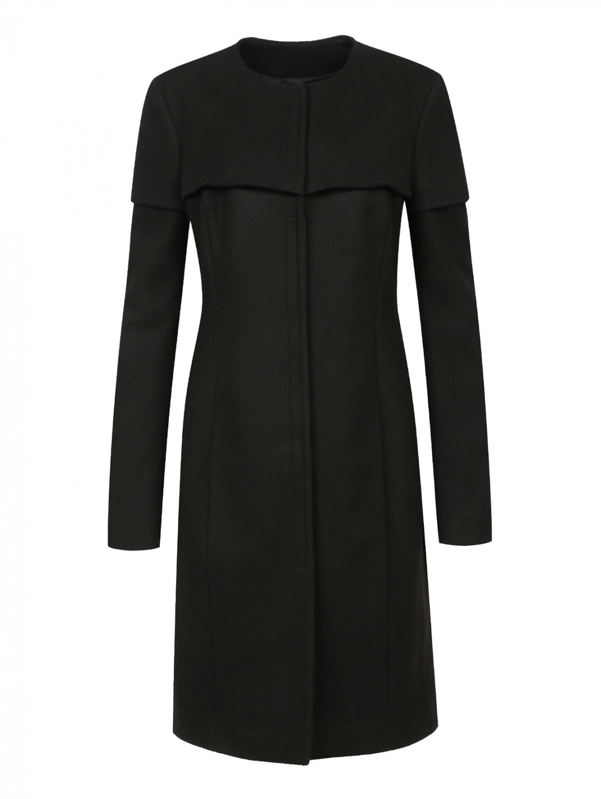Пальто из шерсти на липучке Jil Sander  –  Общий вид  – Цвет:  Черный
