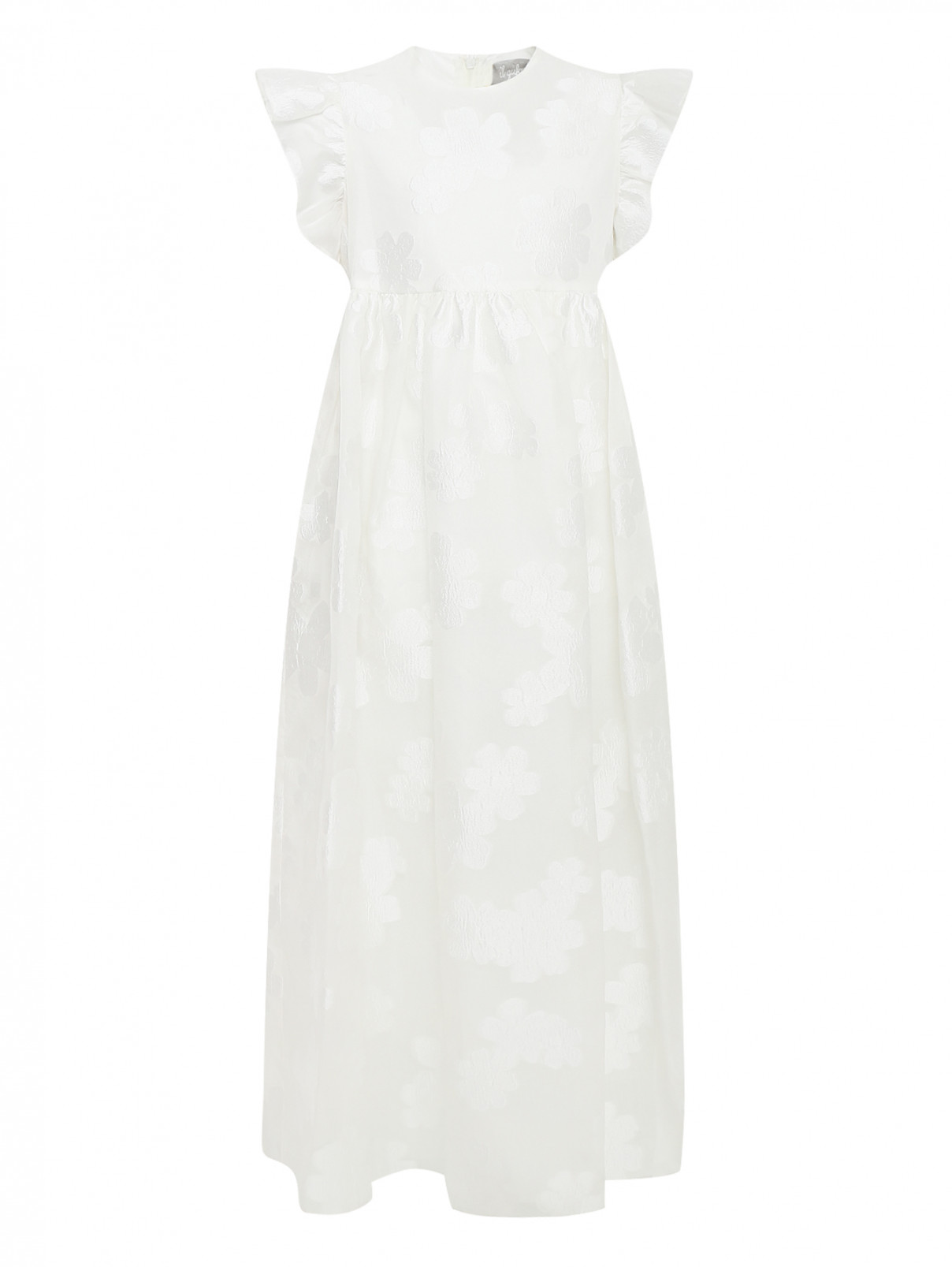Платье на завышенной талии с цветочной аппликацией Il Gufo  –  Общий вид  – Цвет:  Белый