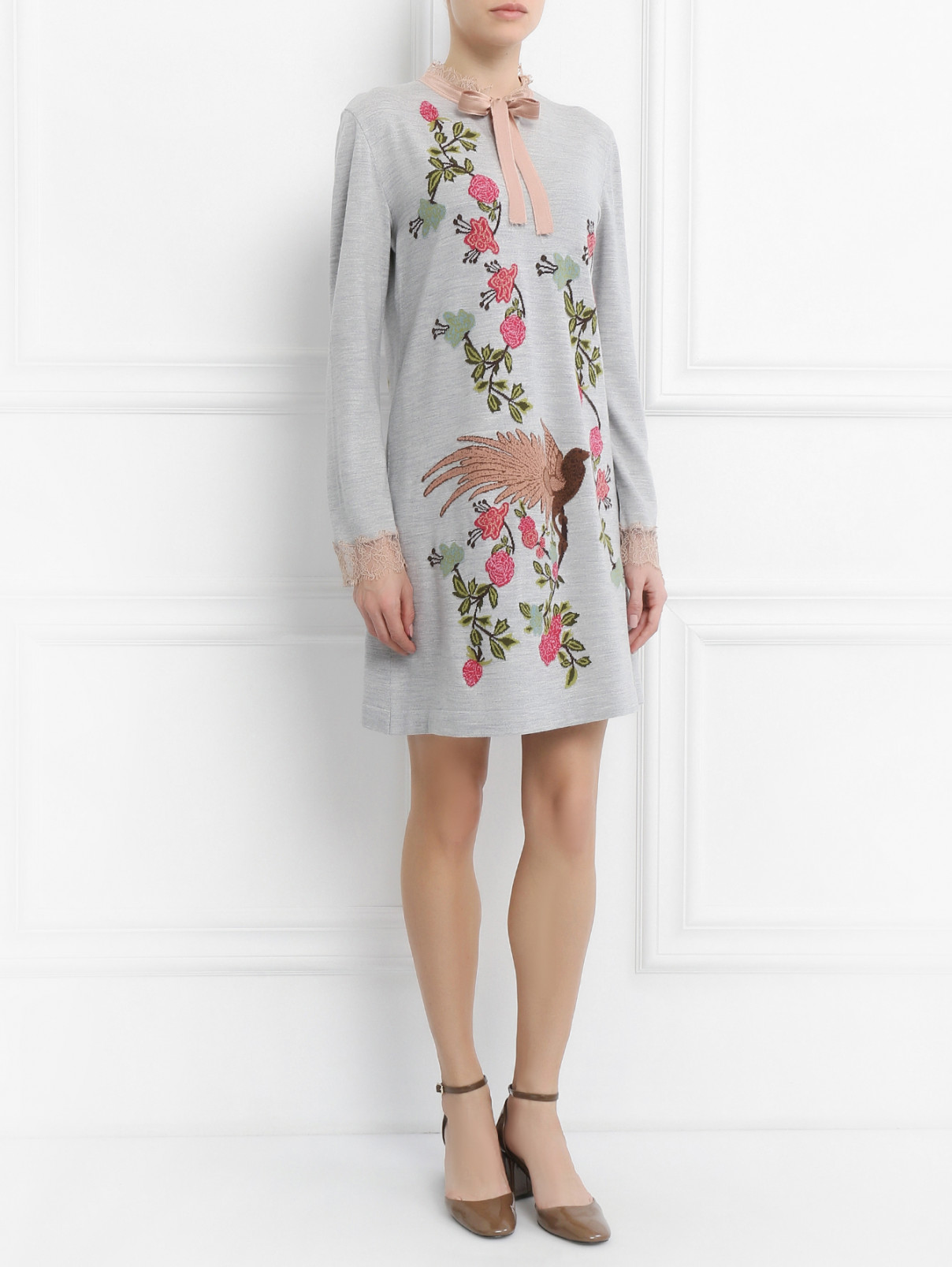 Платье из шерсти с цветочным узором Alberta Ferretti  –  Модель Общий вид  – Цвет:  Узор