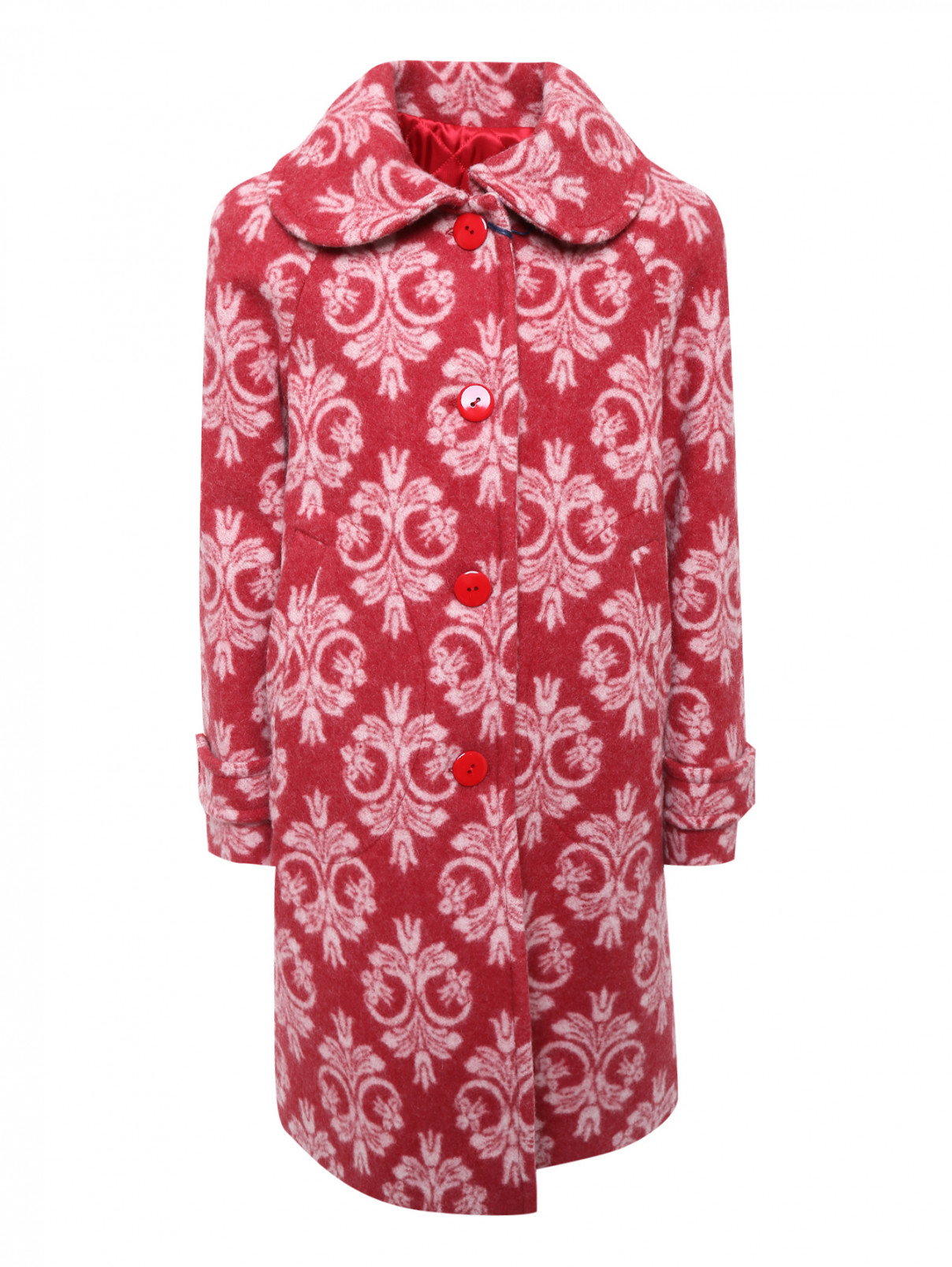 Пальто из шерсти с цветочным декором MiMiSol  –  Общий вид  – Цвет:  Красный