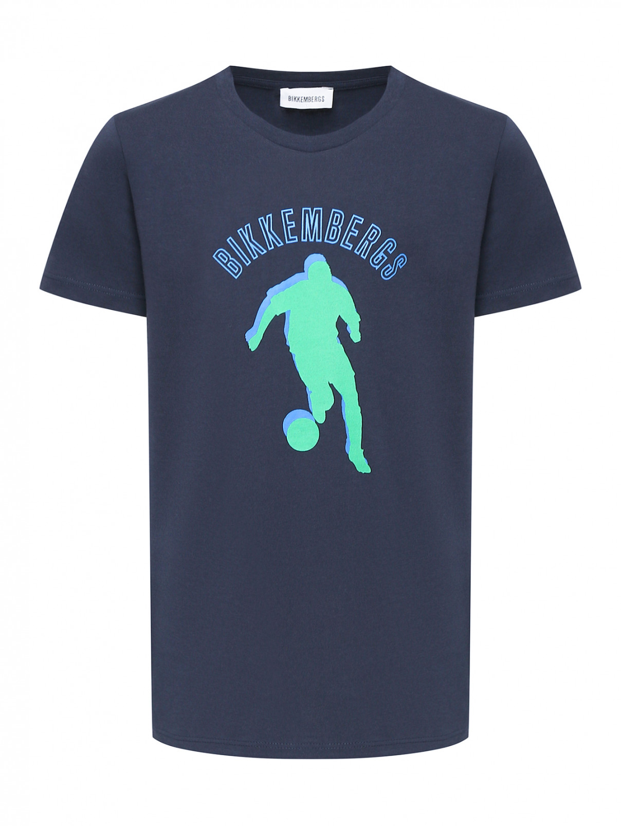 Футболка с принтом из хлопка Bikkembergs  –  Общий вид  – Цвет:  Синий