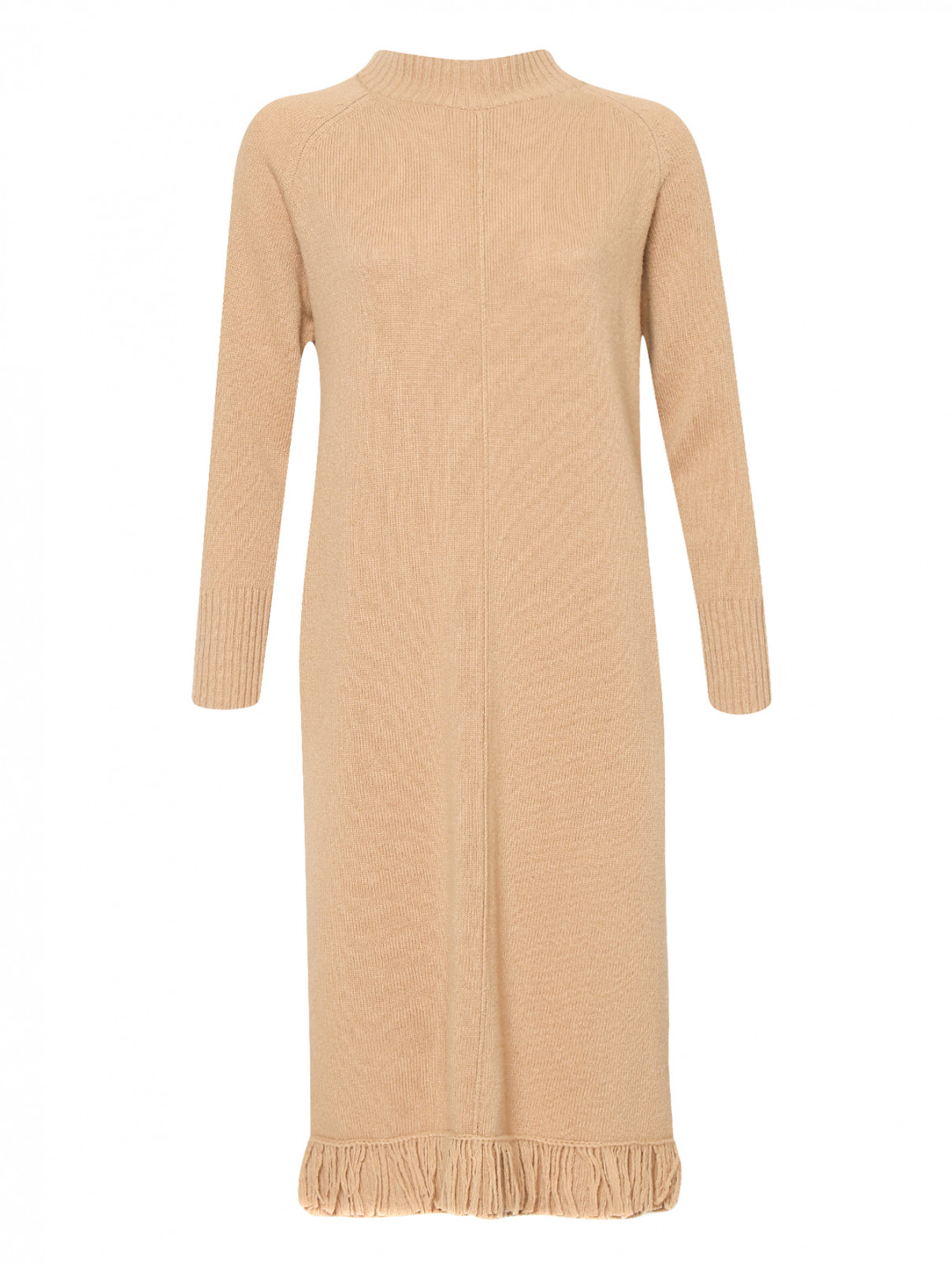 Платье из шерсти прямого кроя с бахромой Weekend Max Mara  –  Общий вид  – Цвет:  Коричневый