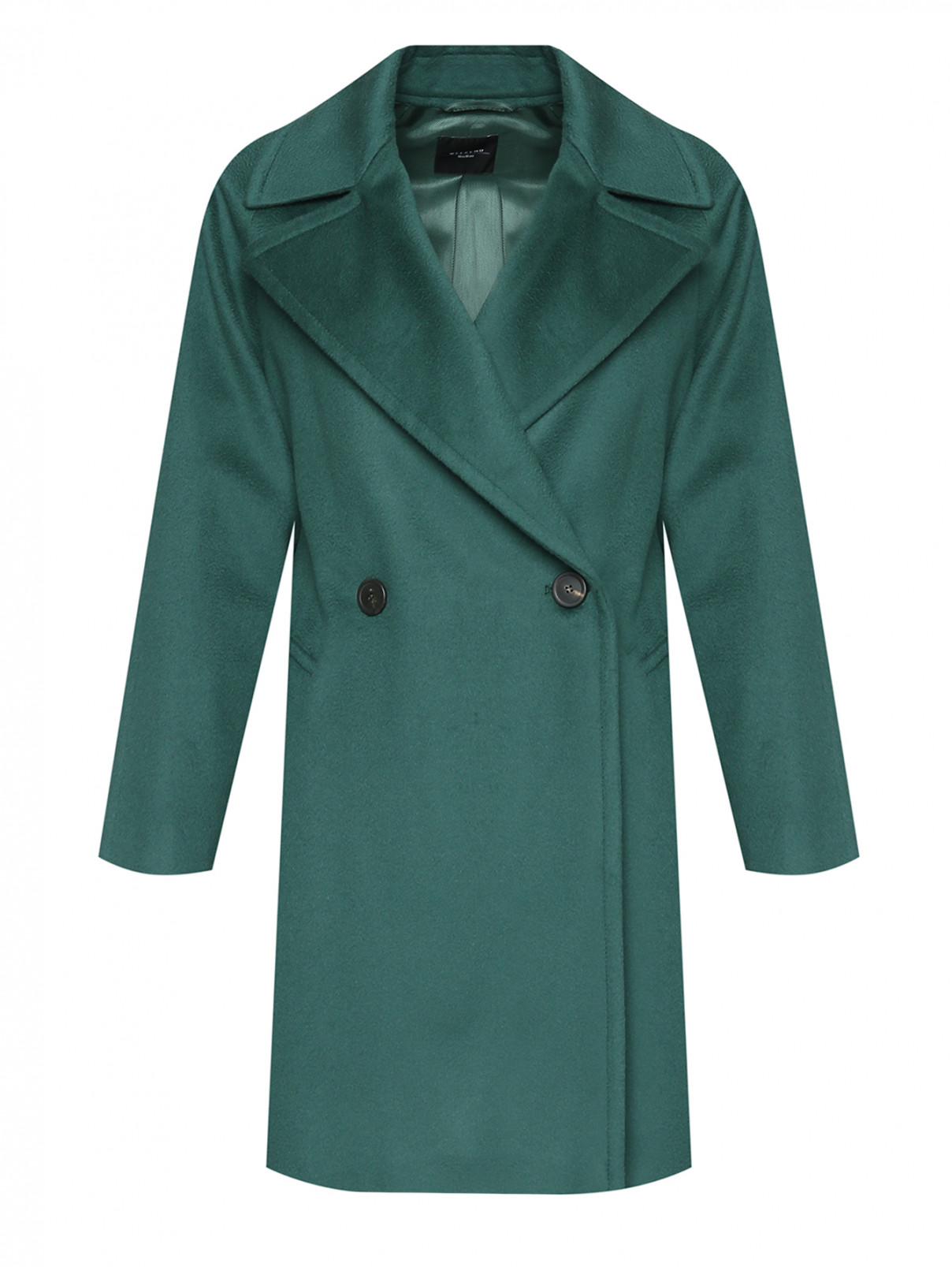 Двубортное пальто из шерсти с карманами Weekend Max Mara  –  Общий вид  – Цвет:  Зеленый