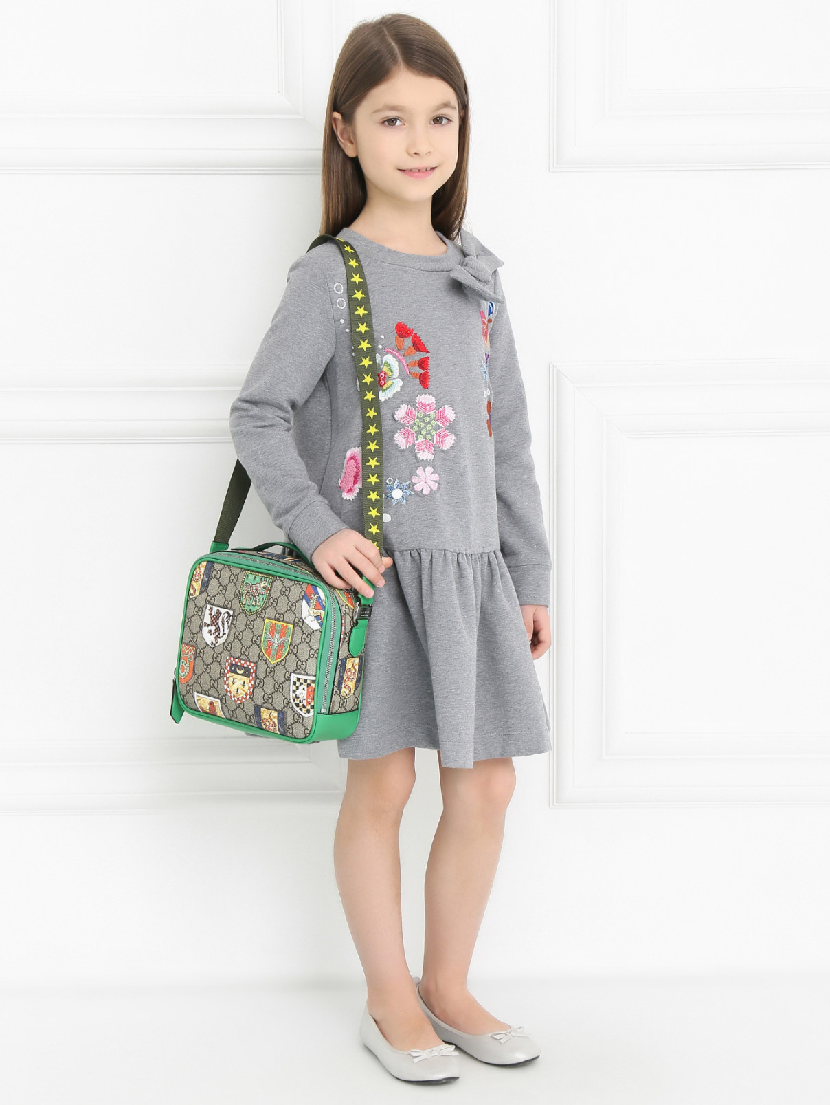Платье из хлопка с цветочным узором Simonetta  –  Модель Общий вид  – Цвет:  Серый