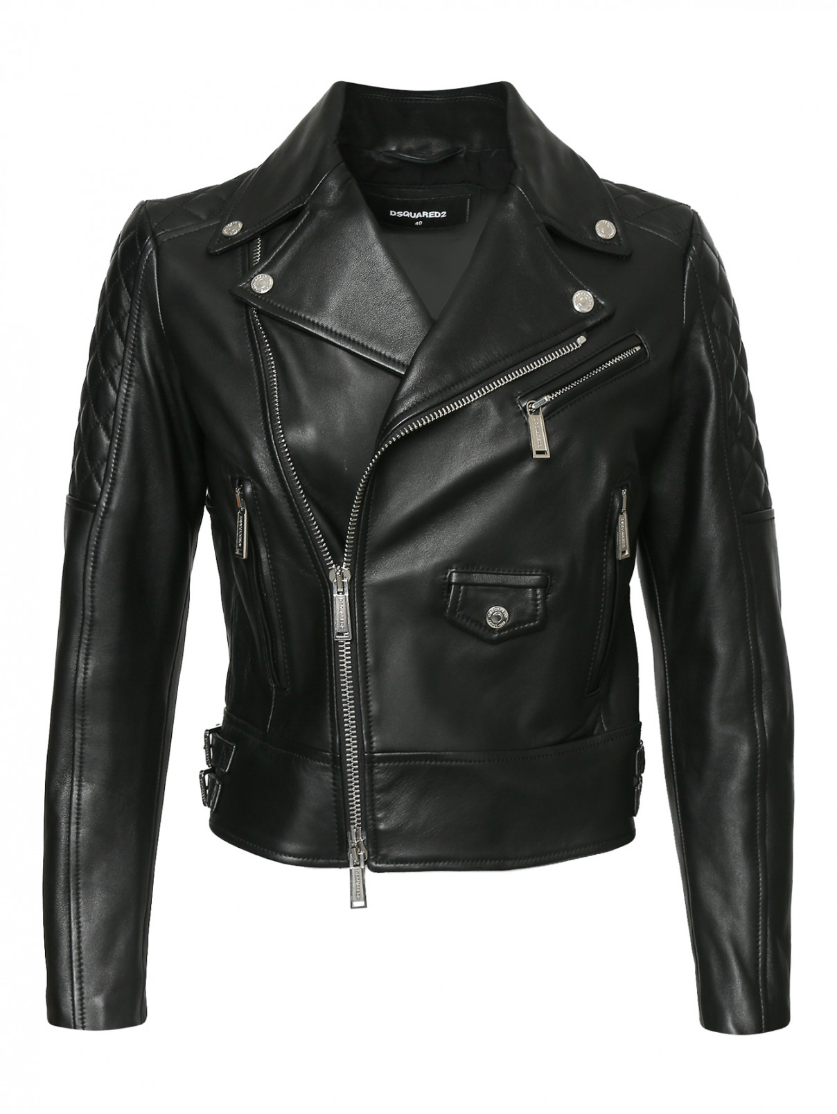 Куртка из кожи с металлической фурнитурой Dsquared2  –  Общий вид  – Цвет:  Черный