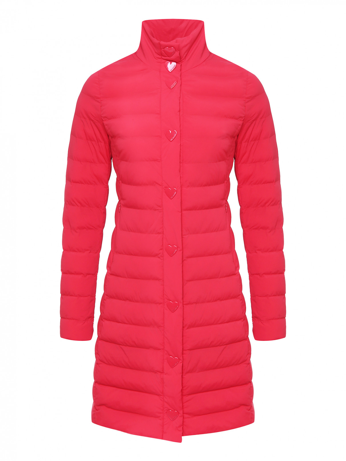 Стеганое пальто на кнопках Love Moschino  –  Общий вид  – Цвет:  Красный