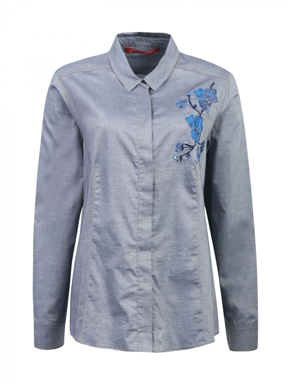 Рубашка из смесового хлопка декорированная вышивкой Marina Sport  –  Общий вид  – Цвет:  Синий