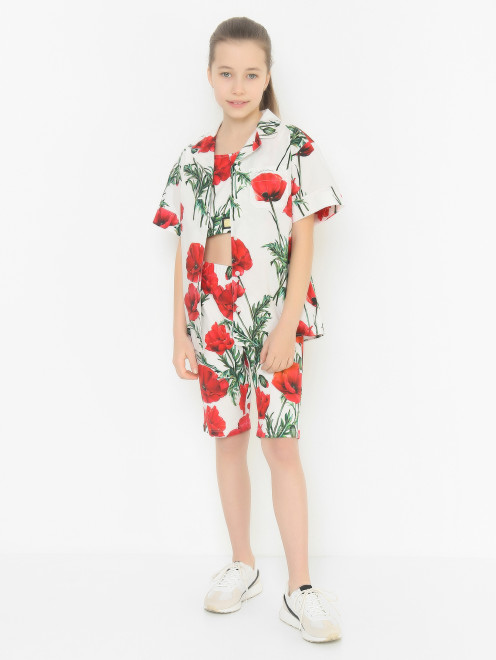 Хлопковая блуза с цветочным узором Dolce & Gabbana - МодельОбщийВид