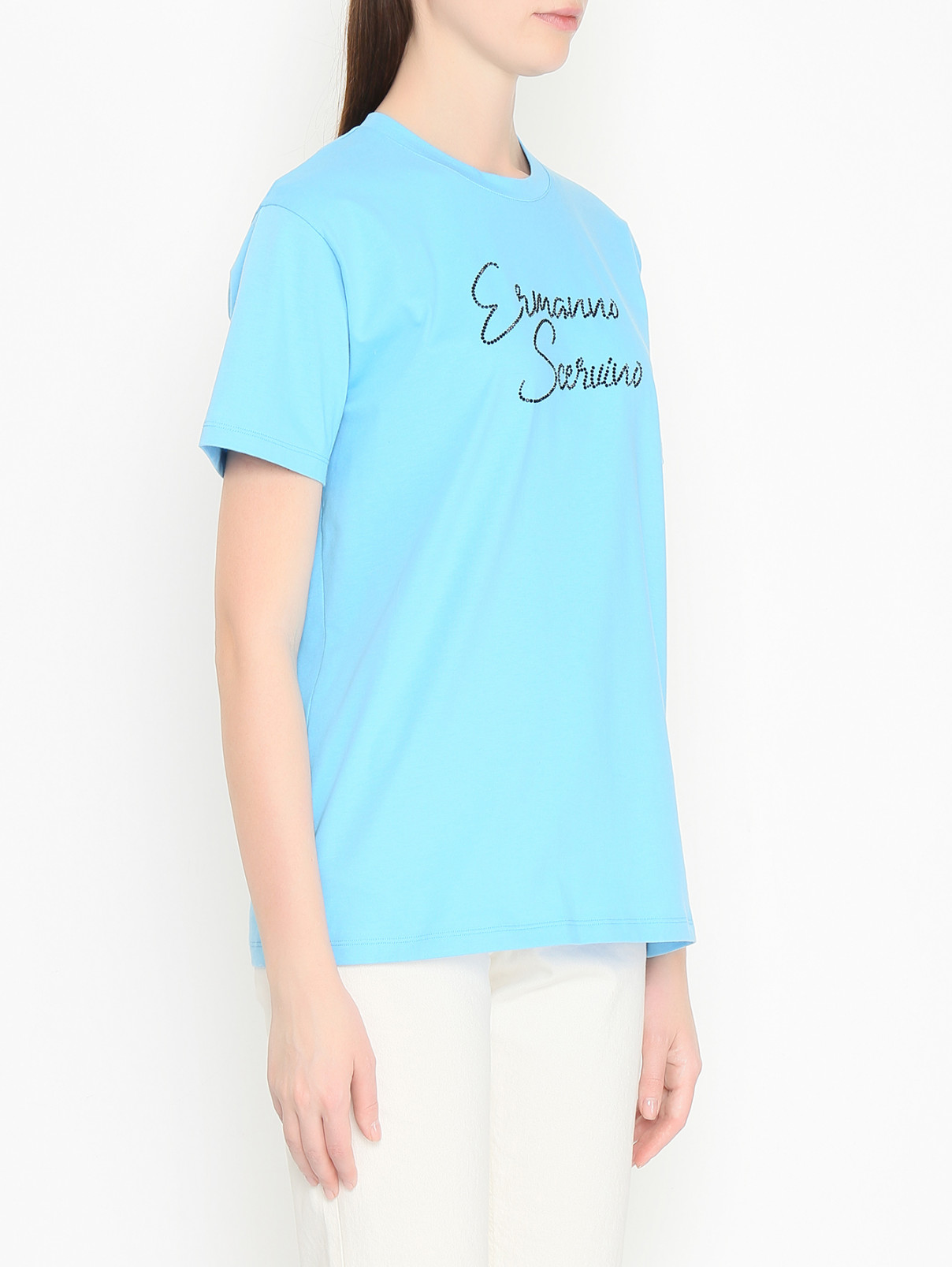 Футболка из хлопка с логотипом Ermanno Scervino  –  МодельВерхНиз  – Цвет:  Синий