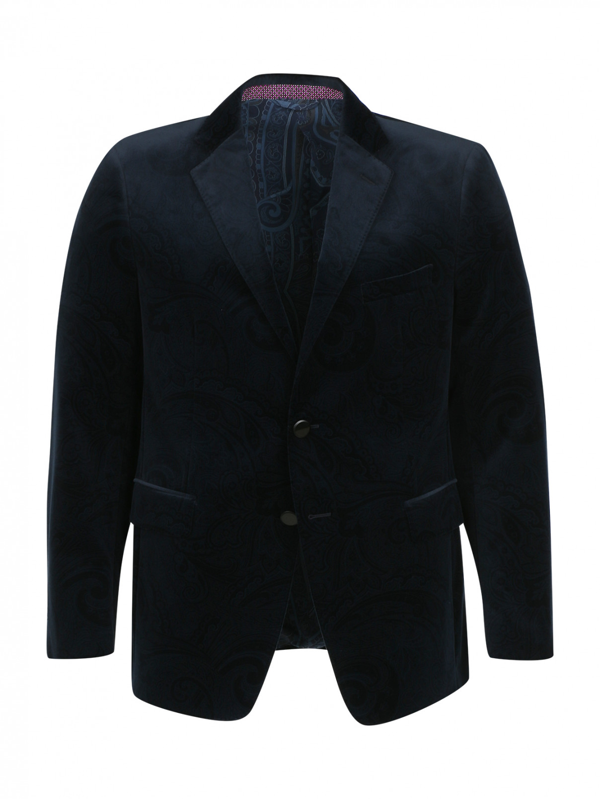 Бархатный пиджак с принтом Etro  –  Общий вид  – Цвет:  Синий