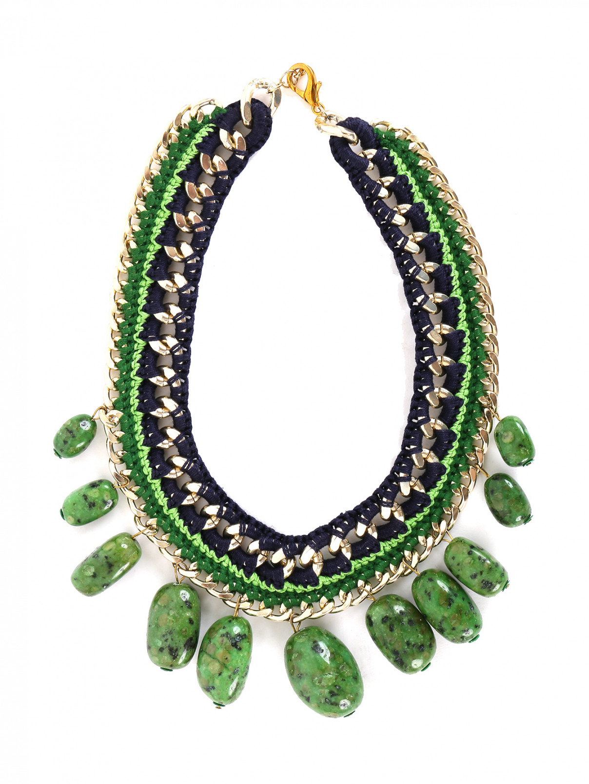 Ожерелье из текстиля, камней и металла Inga Kazumyan  –  Общий вид  – Цвет:  Зеленый
