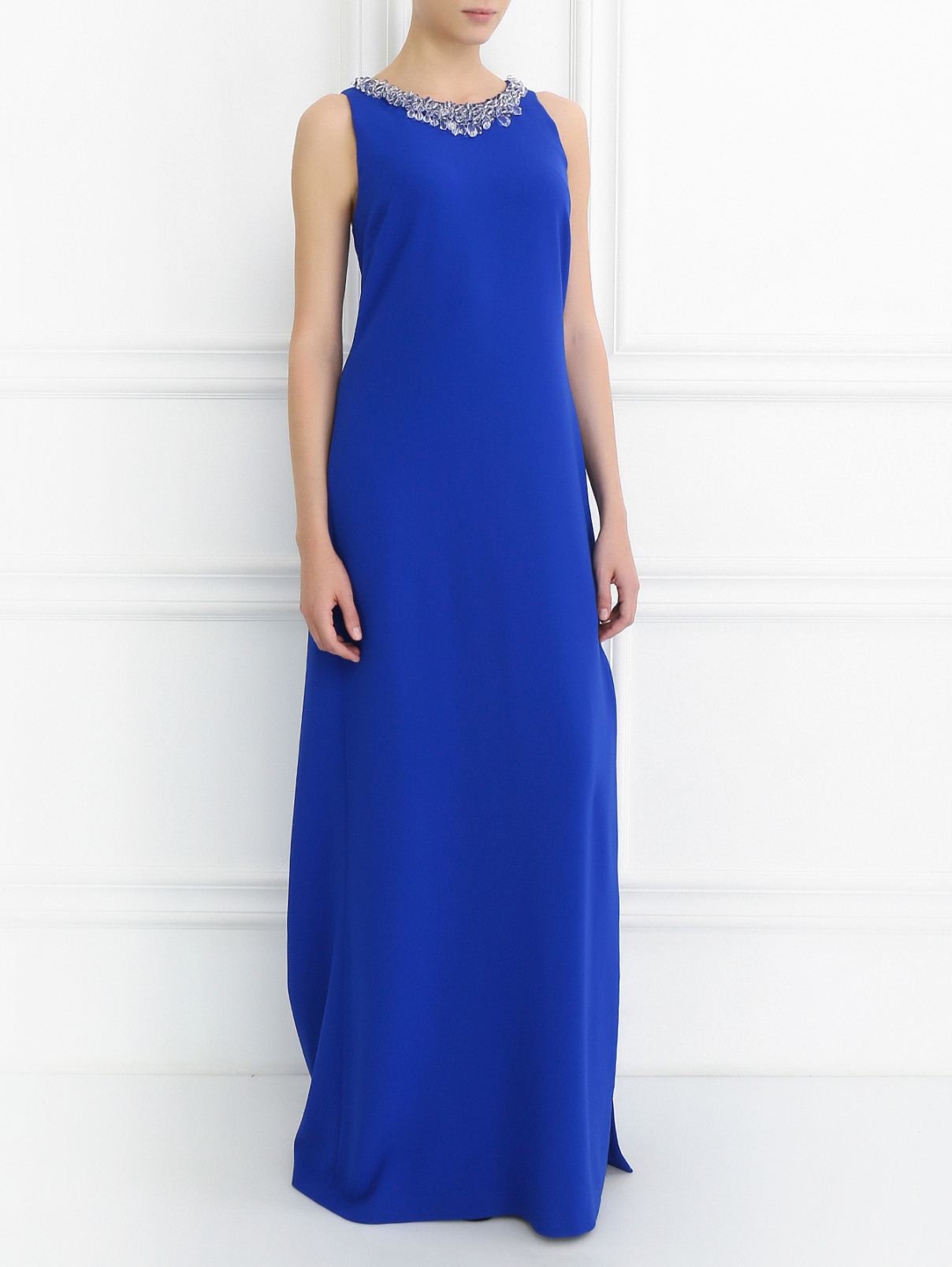 Платье-макси с декором из бусин Moschino Boutique  –  Модель Общий вид  – Цвет:  Синий