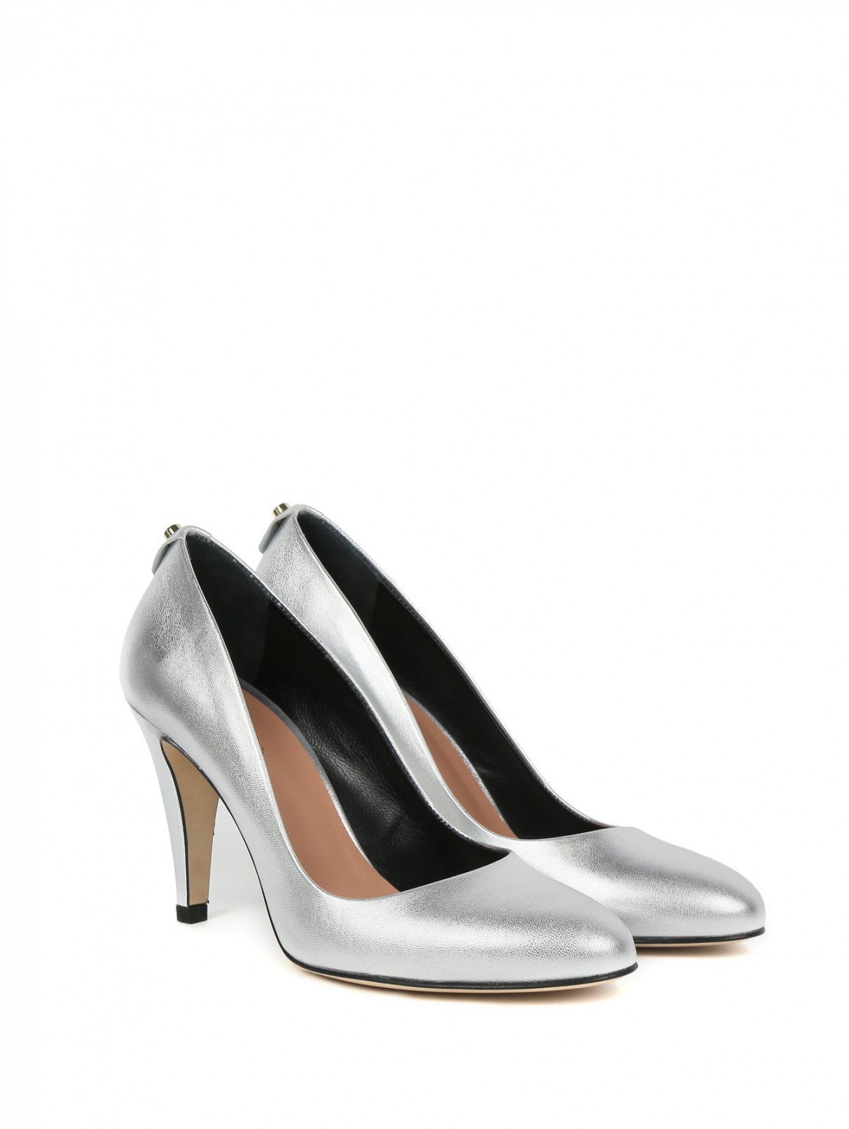 Туфли из металлизированной кожи на высоком каблуке Max&Co  –  Общий вид  – Цвет:  Серый