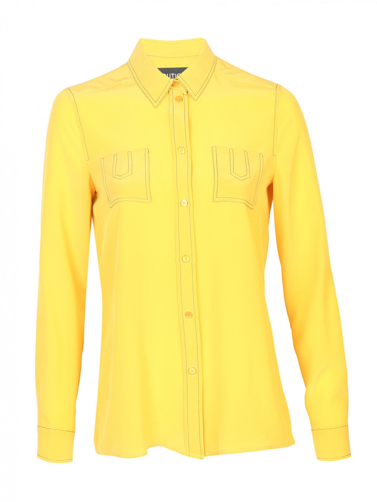 Блуза из шелка с контрастной отстрочкой Moschino Boutique  –  Общий вид  – Цвет:  Желтый