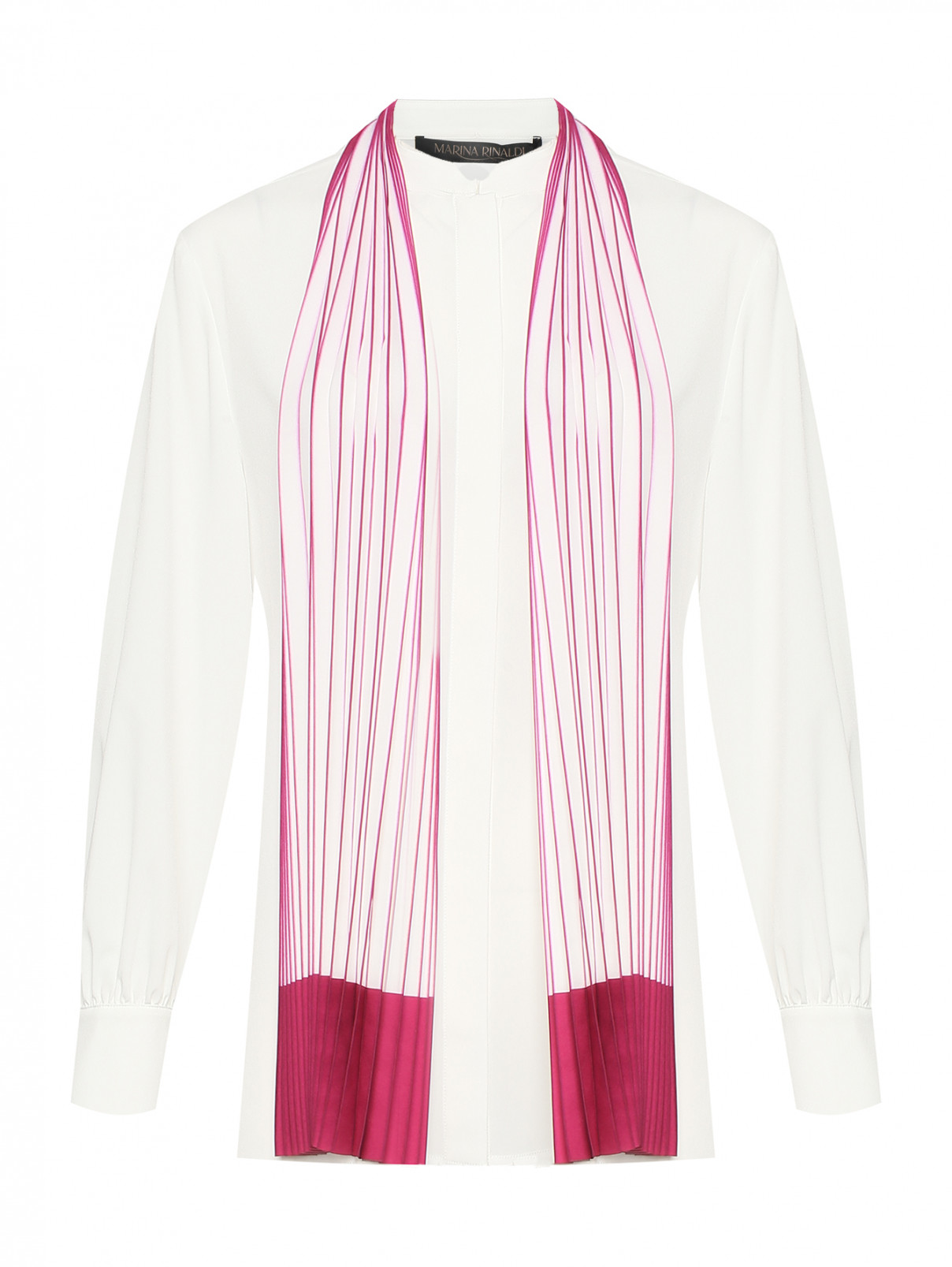Блуза с плиссированным шарфиком Marina Rinaldi  –  Общий вид  – Цвет:  Белый