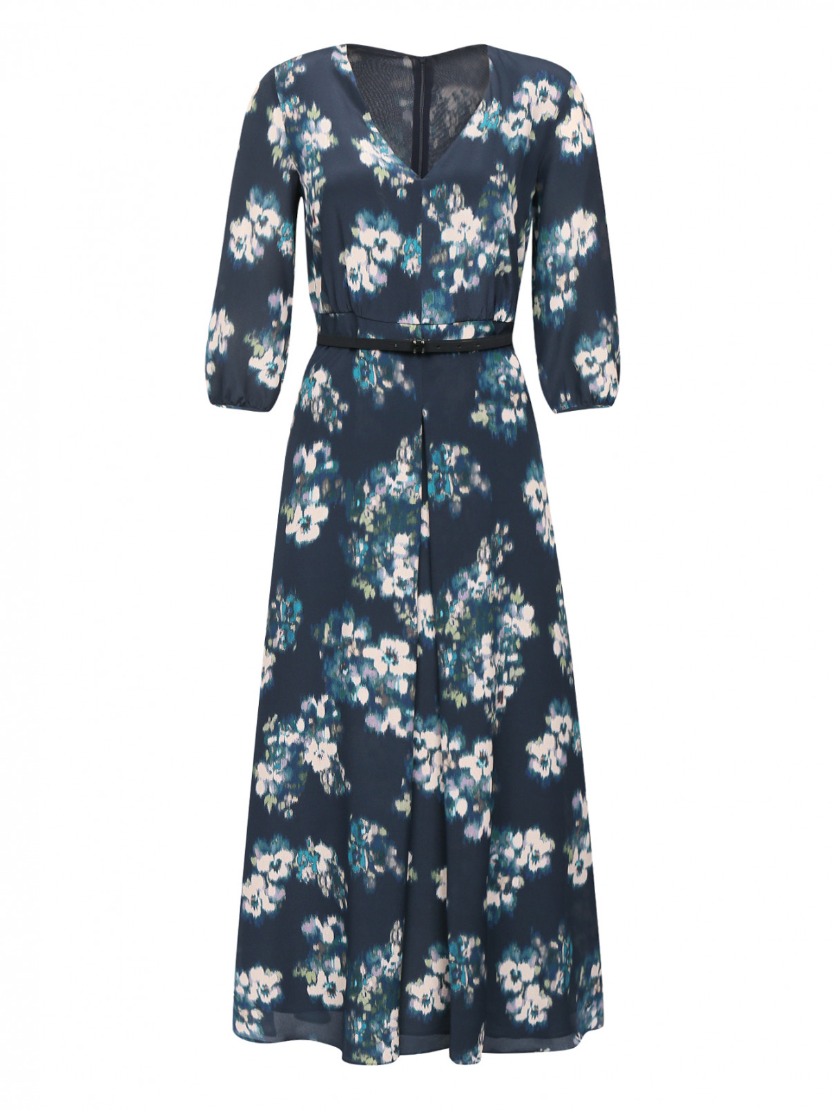 Платье из шелка с цветочным узором Max Mara  –  Общий вид  – Цвет:  Синий