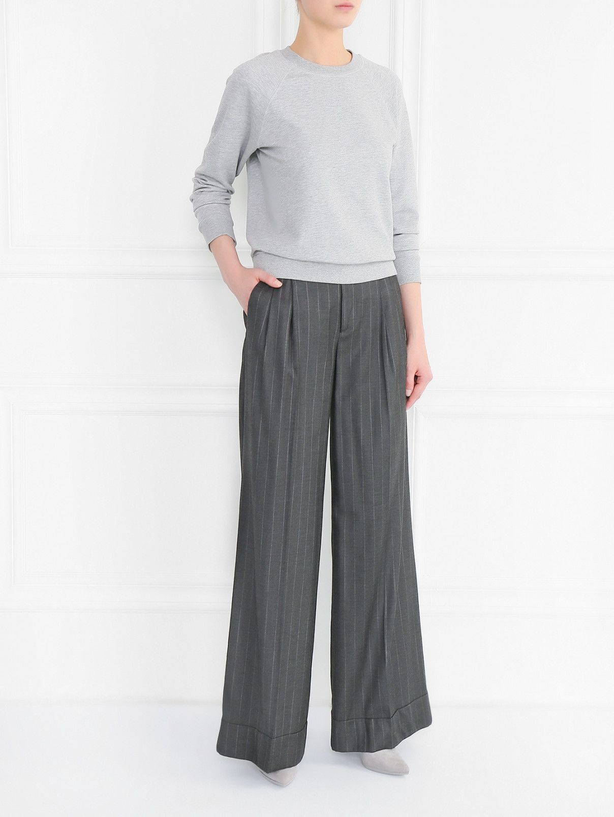 Широкие брюки свободного кроя из вискозы и шерсти с узором Etro  –  Модель Общий вид  – Цвет:  Серый