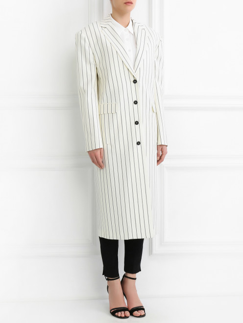 Пальто из шерсти с узором "полоска" Jil Sander - Модель Верх-Низ