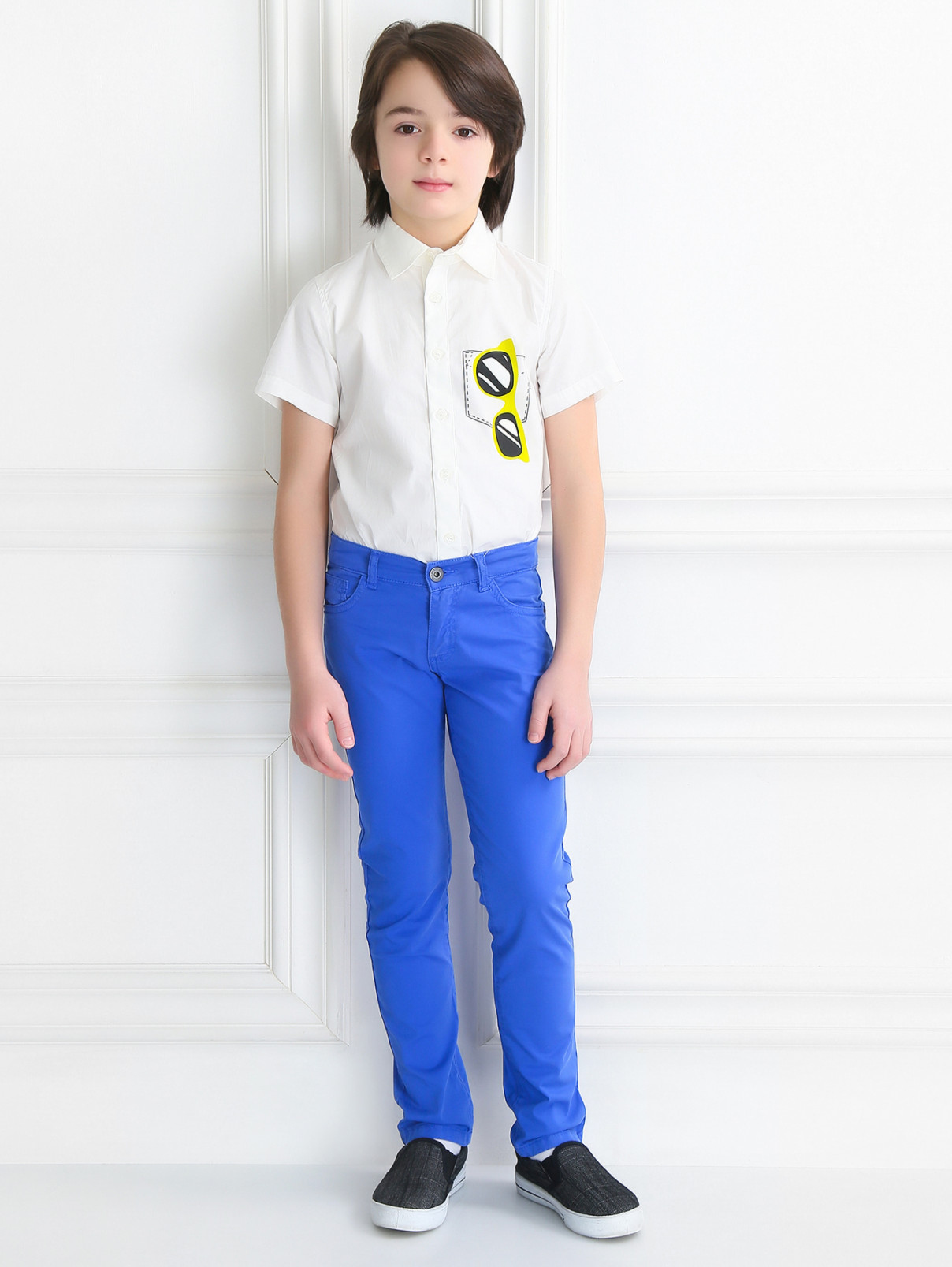 Рубашка из хлопка с принтом Moschino  –  Модель Общий вид  – Цвет:  Белый