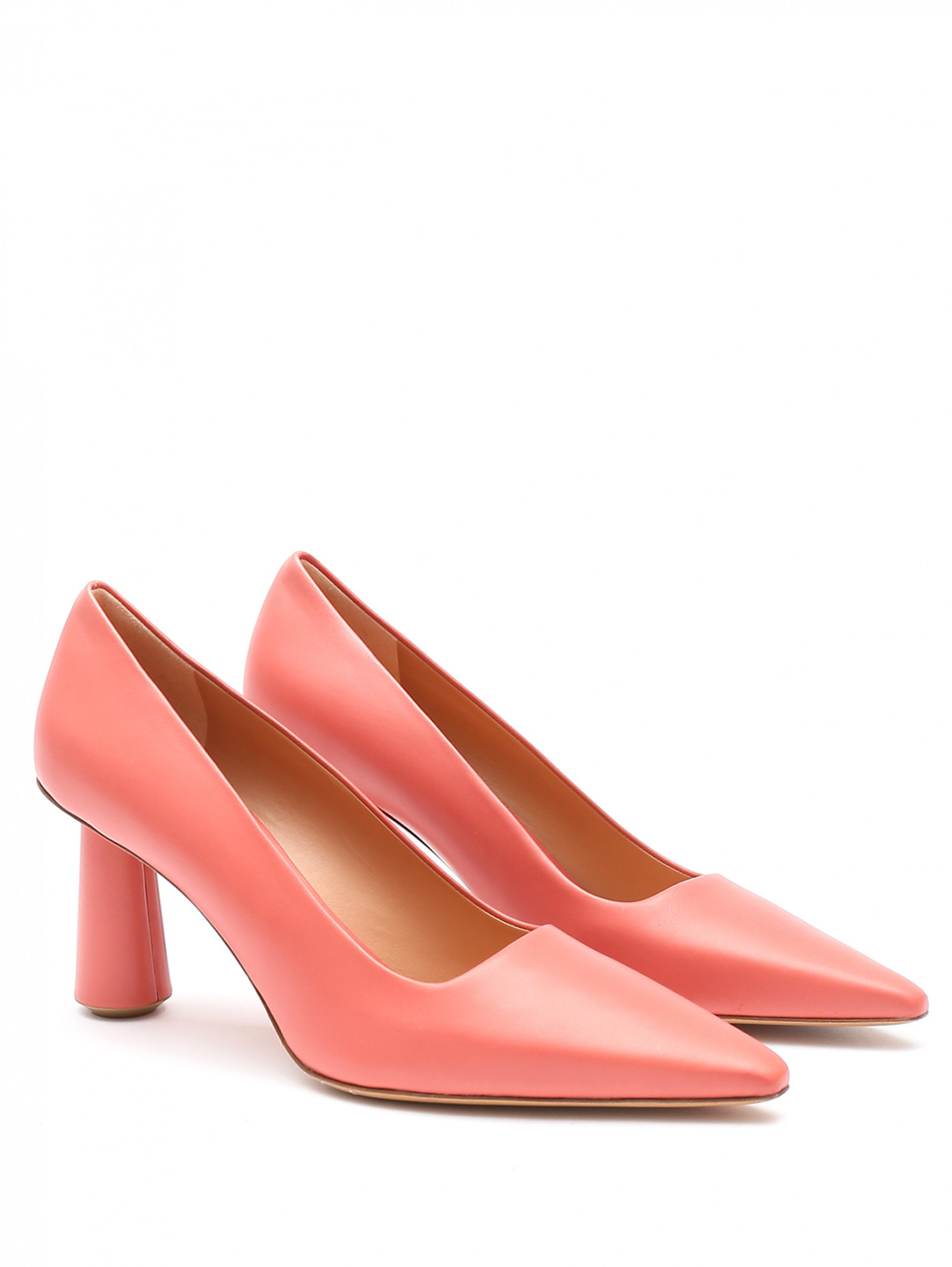 Туфли из гладкой кожи на фигурном каблуке Max&Co  –  Общий вид  – Цвет:  Розовый