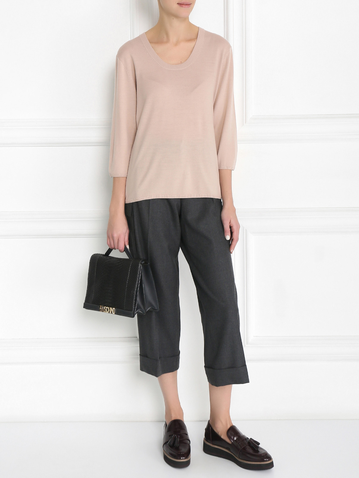 Укороченные брюки из шерсти с накладными карманами Barbara Bui  –  Модель Общий вид  – Цвет:  Серый