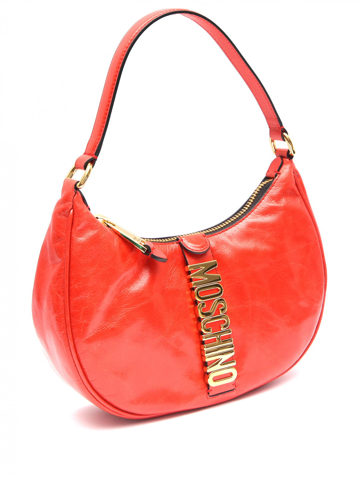 Сумка из кожи с логотипом Moschino  –  Обтравка1  – Цвет:  Красный