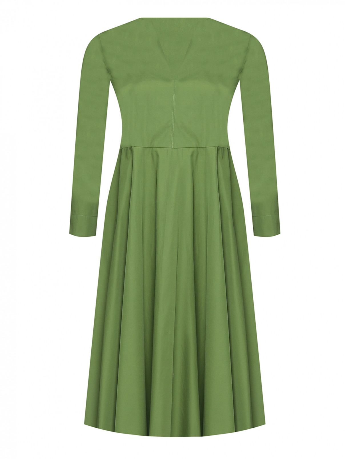 Платье-миди из хлопка с поясом Max&Co  –  Общий вид  – Цвет:  Зеленый