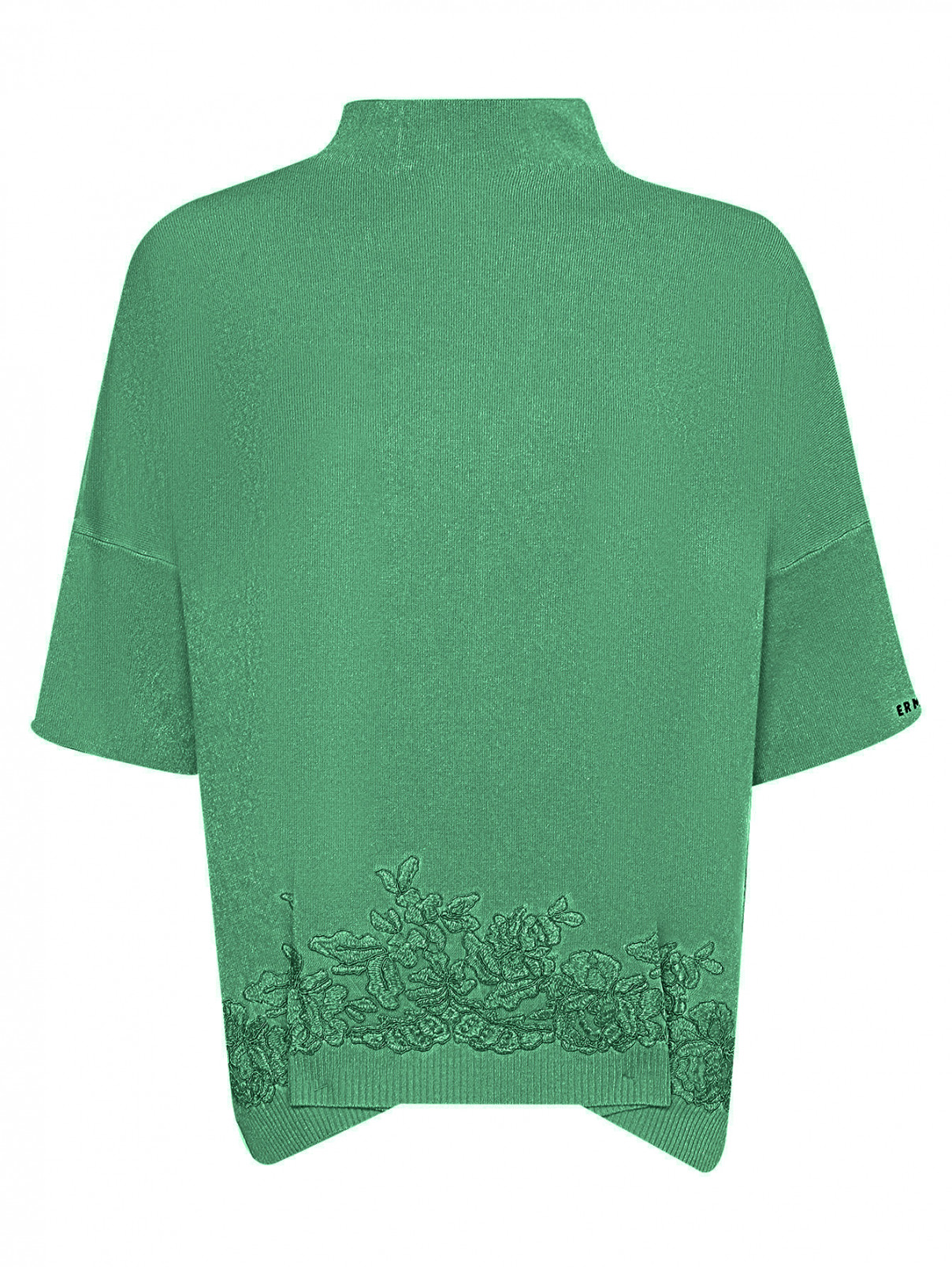 Джемпер свободного кроя с кружевной аппликацией Ermanno Firenze  –  Общий вид  – Цвет:  Зеленый