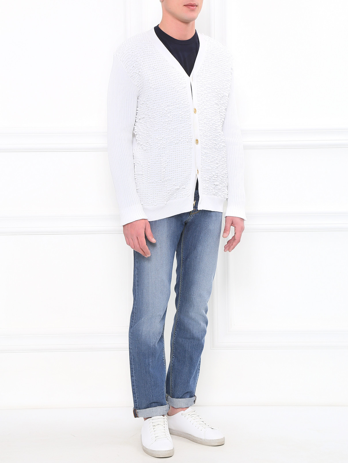 Кардиган из фактурной ткани на пуговицах Jil Sander  –  Модель Общий вид  – Цвет:  Белый