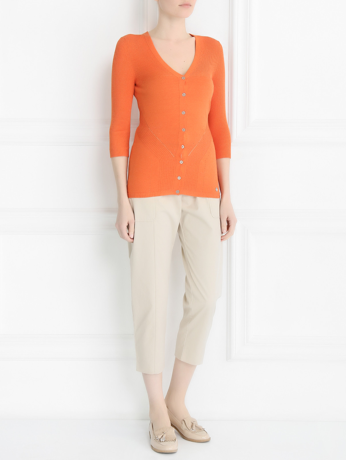 Кардиган с v-образным вырезом и короткими рукавами Versace Collection  –  Модель Общий вид  – Цвет:  Оранжевый