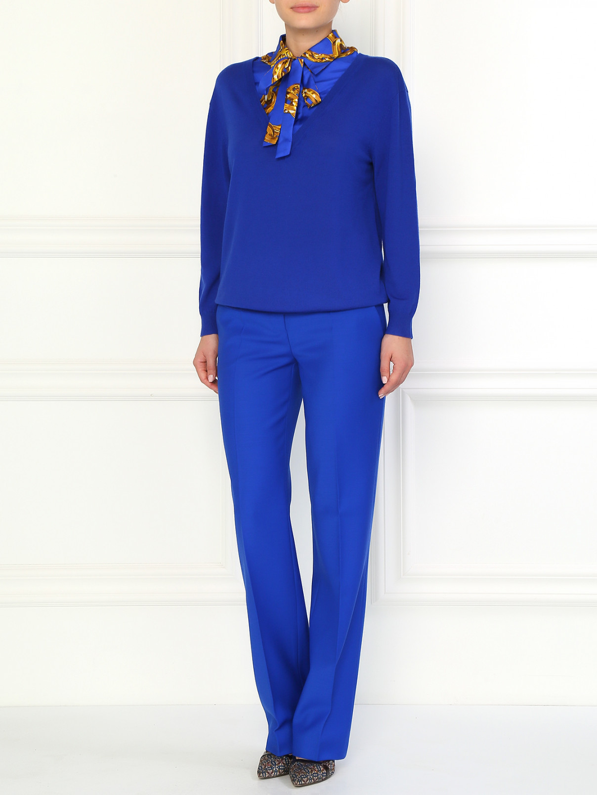 Шерстяные брюки прямого фасона Moschino Boutique  –  Модель Общий вид  – Цвет:  Синий