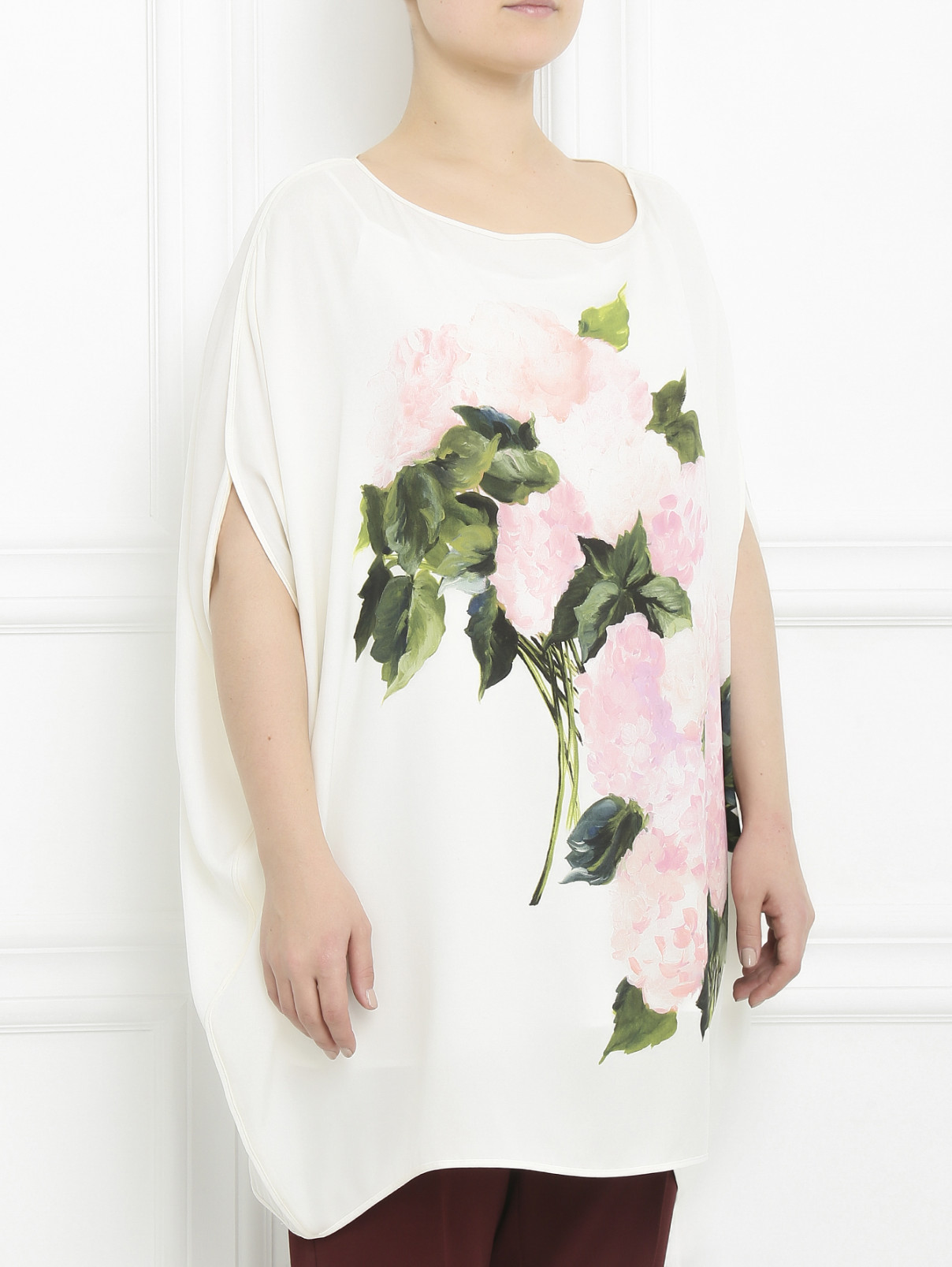 Туника из шелка с цветочным узором Marina Rinaldi  –  Модель Верх-Низ  – Цвет:  Белый