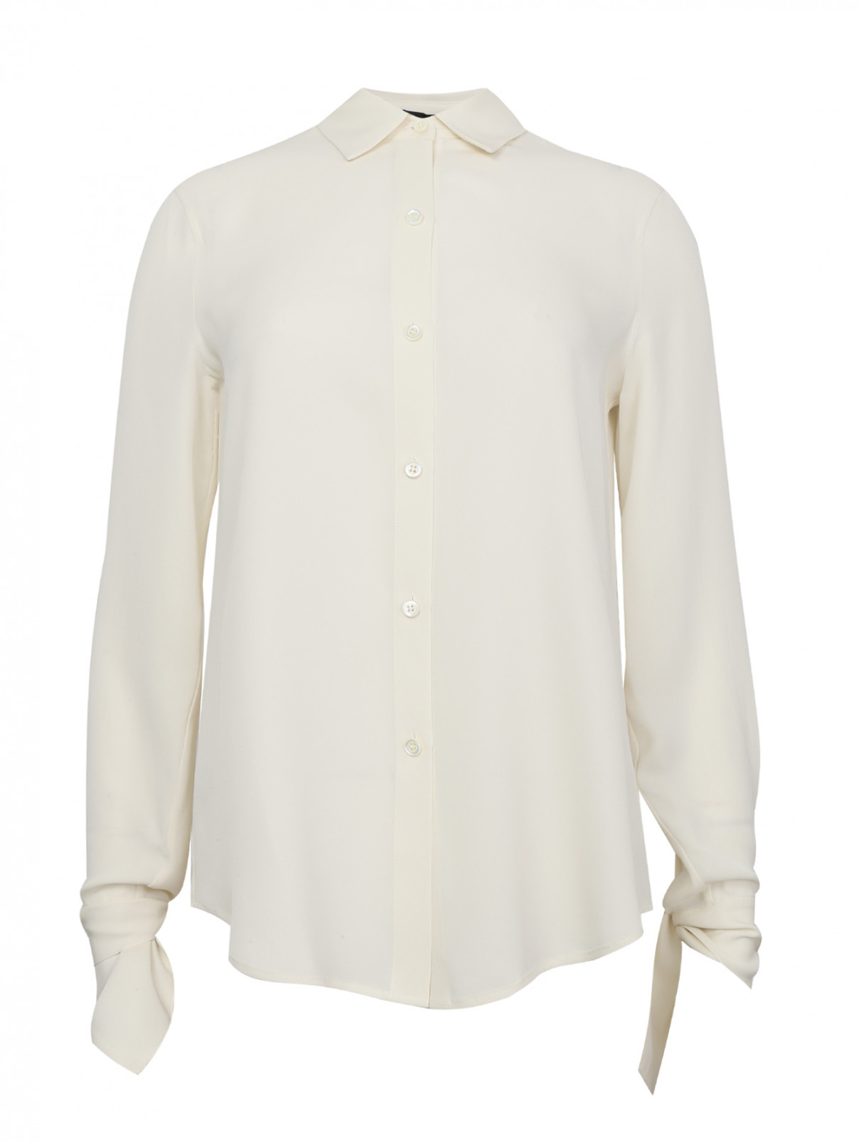 Блуза из шелка с бантами на рукавах Theory  –  Общий вид  – Цвет:  Белый