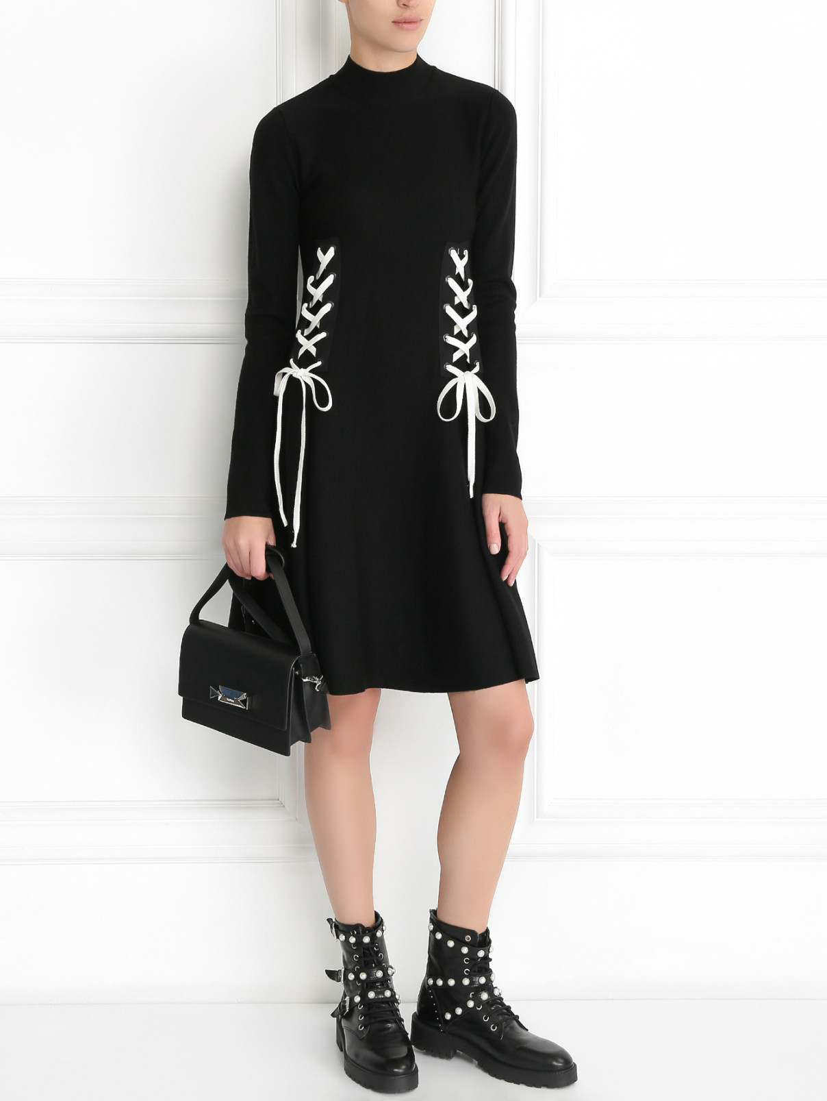 Трикотажное платье из шерсти с контрастной отделкой Sportmax  –  Модель Общий вид  – Цвет:  Черный