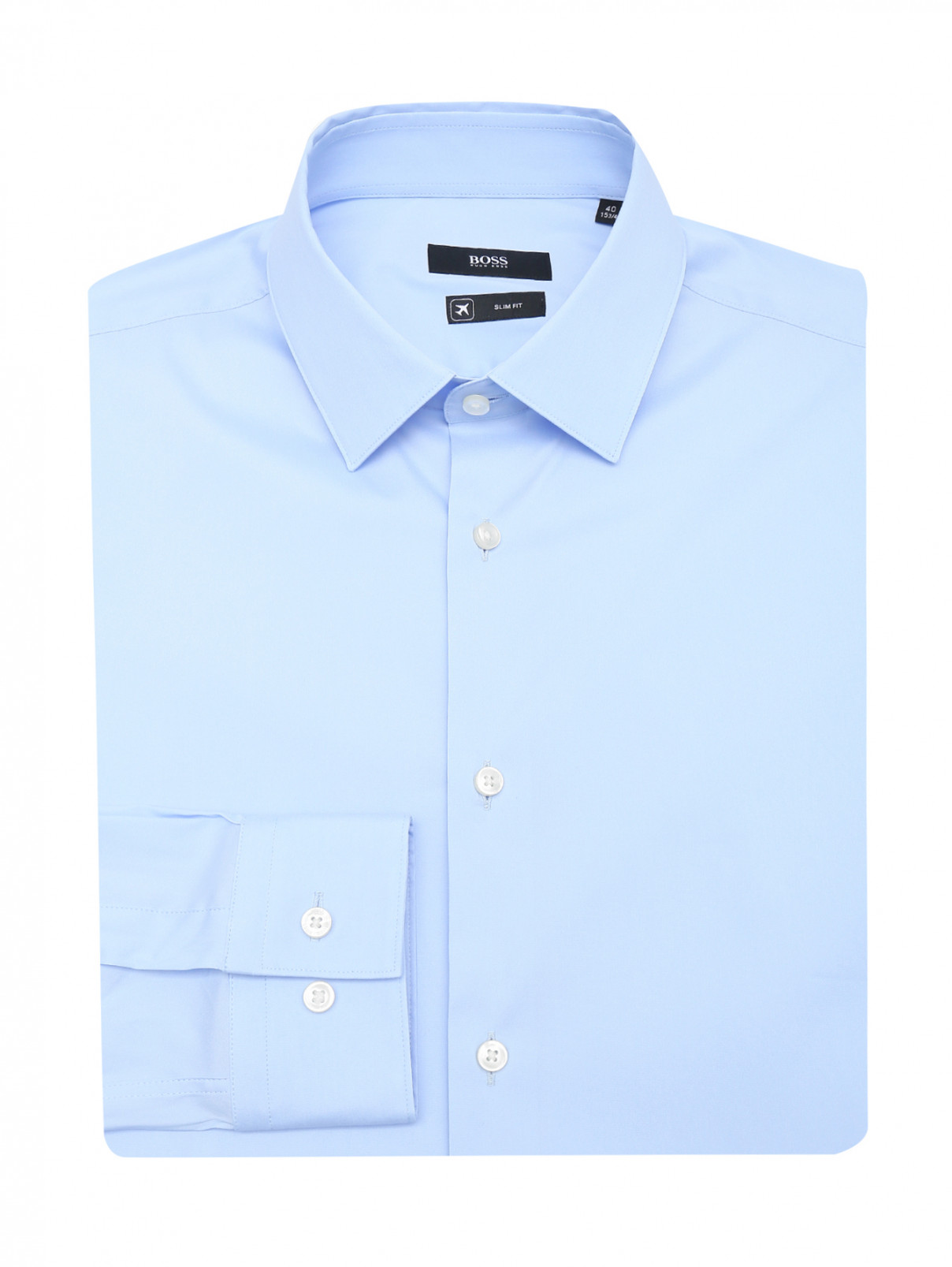 Рубашка из хлопка на пуговицах Boss  –  Общий вид  – Цвет:  Синий