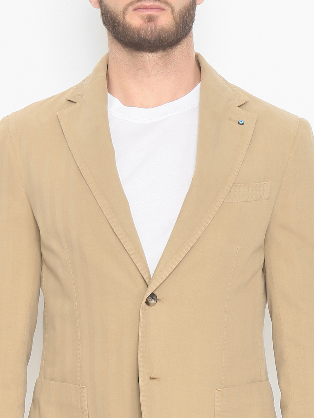 Пиджак из хлопка и кашемира с карманами Giampaolo  –  МодельОбщийВид1  – Цвет:  Бежевый