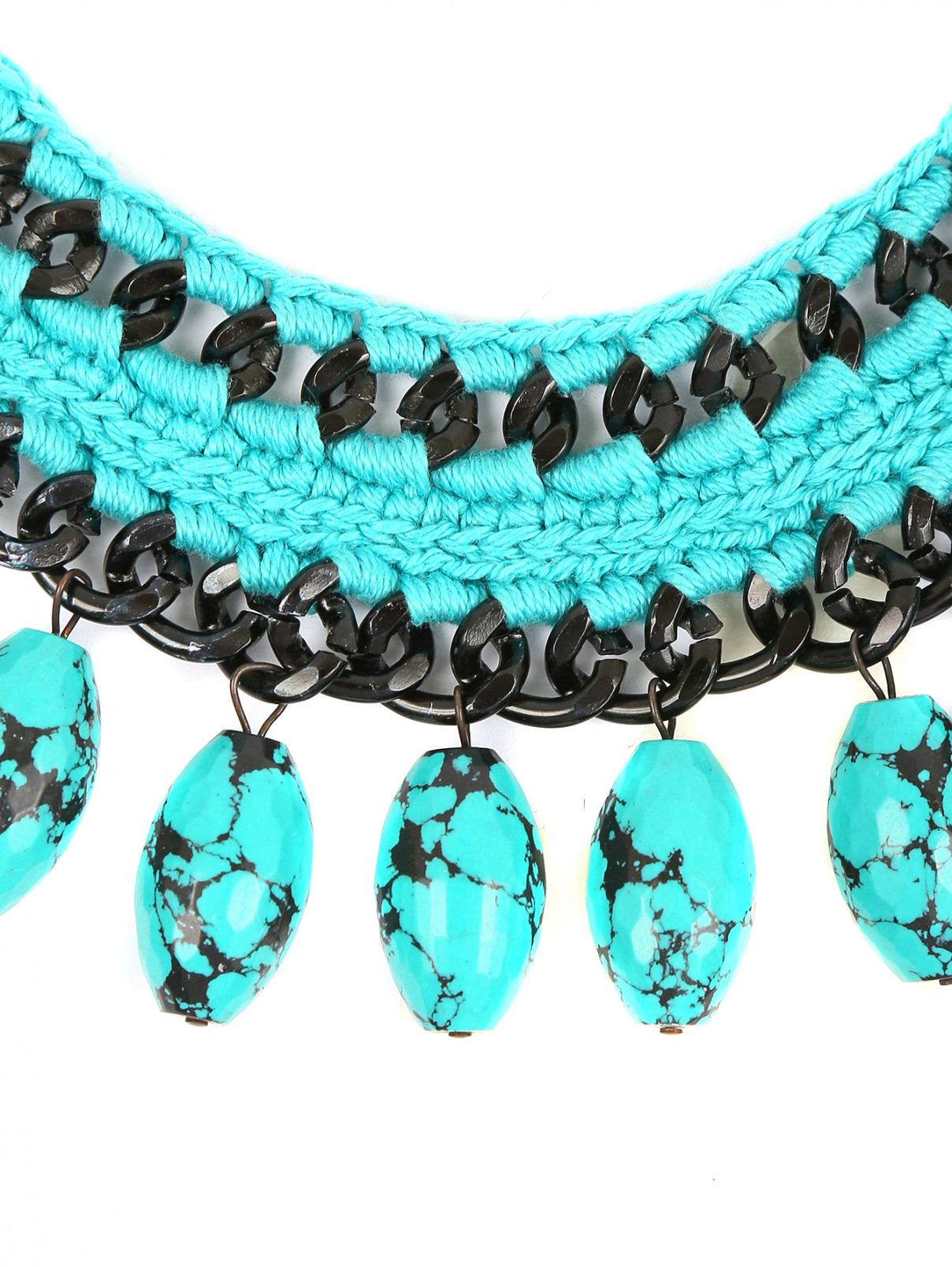Ожерелье на цепи с отделкой из нитей и камней Inga Kazumyan  –  Деталь  – Цвет:  Синий