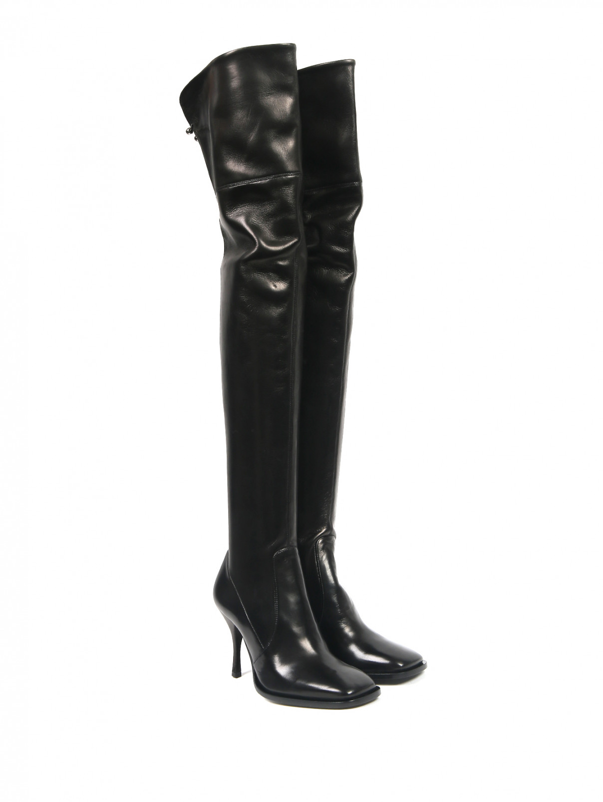 Сапоги-ботфорты из кожи на каблуке Ermanno Scervino  –  Общий вид  – Цвет:  Черный