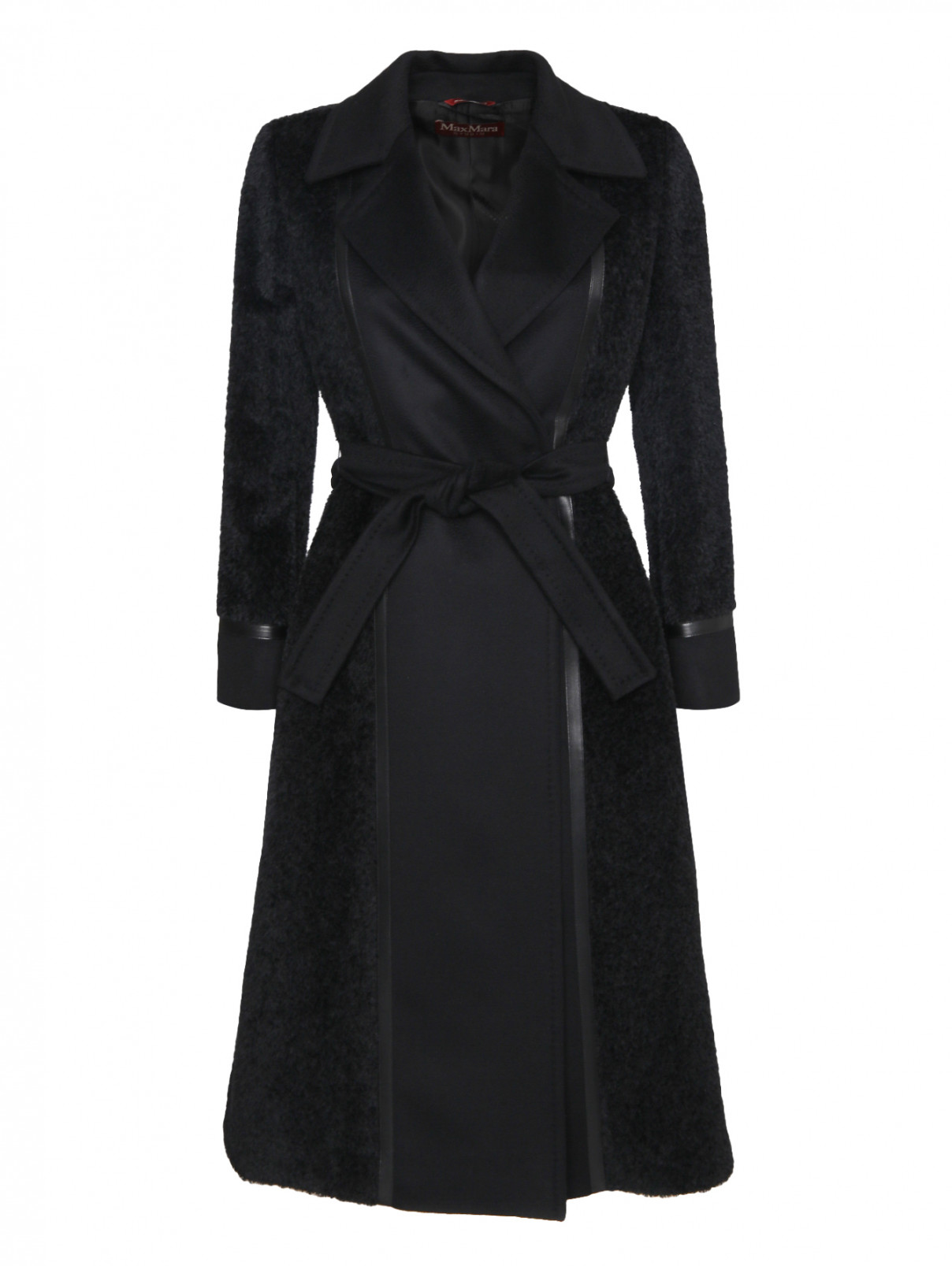 Пальто из смешанной шерсти с поясом Max Mara  –  Общий вид  – Цвет:  Черный