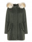 Пальто из шерсти с  капюшоном и отделкой из меха енота BOSCO  –  Общий вид