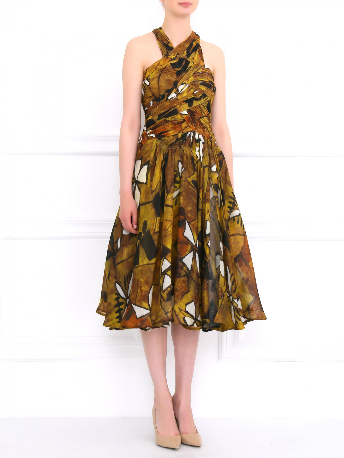 Платье из шелка с узором Donna Karan  –  Модель Общий вид  – Цвет:  Зеленый