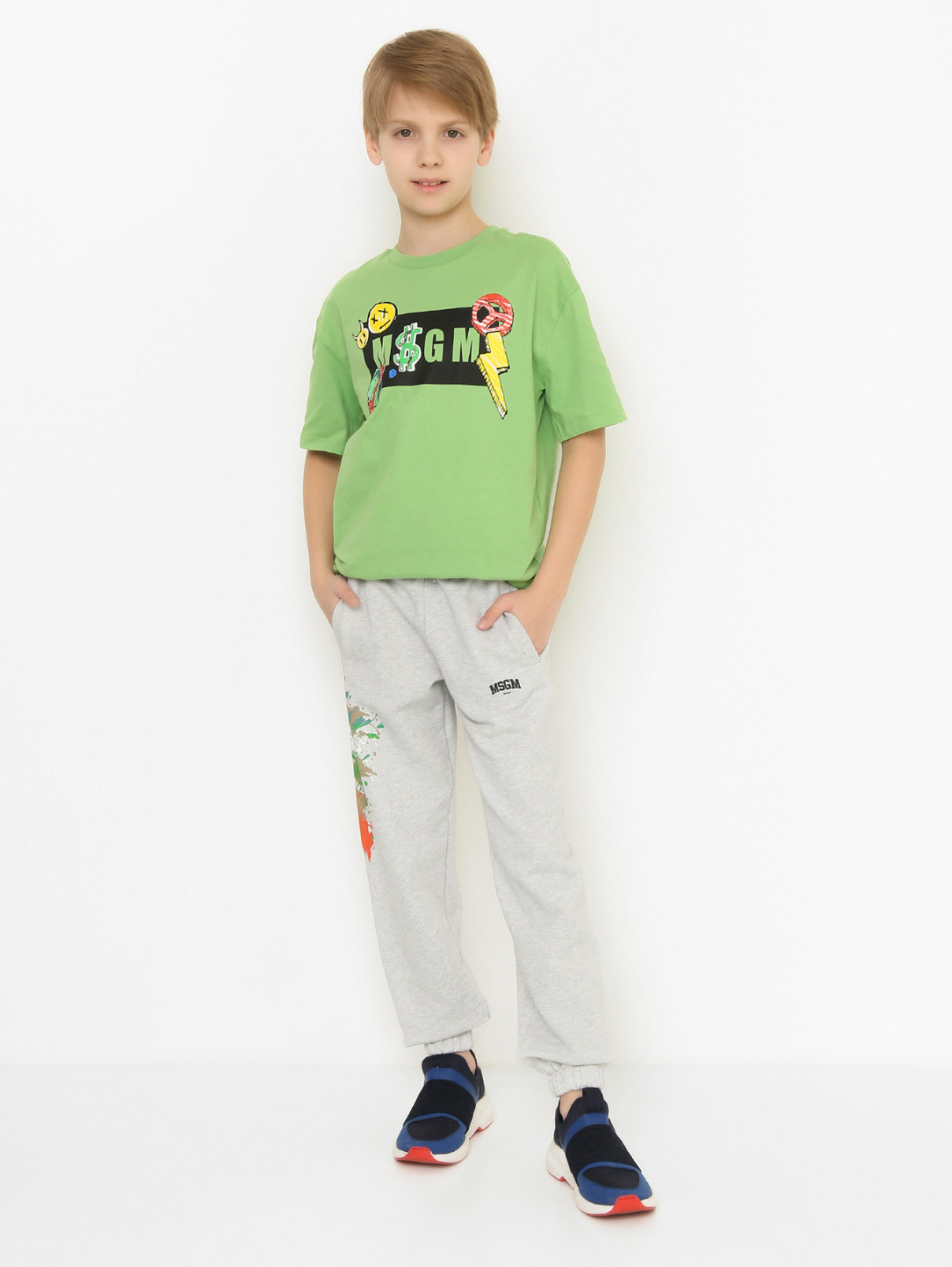 Хлопковые брюки с принтом MSGM  –  МодельОбщийВид  – Цвет:  Серый