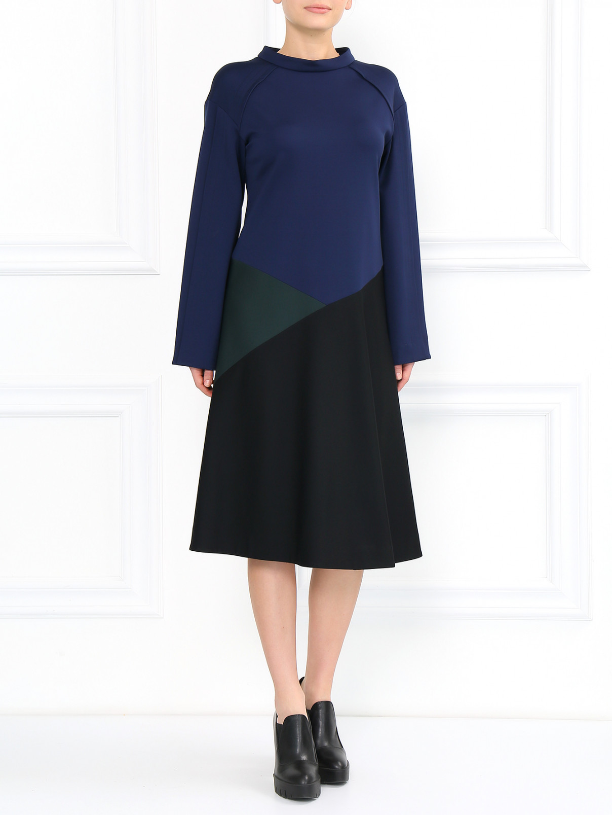 Платье-миди свободного фасона с контрастной отделкой Jil Sander  –  Модель Общий вид  – Цвет:  Черный