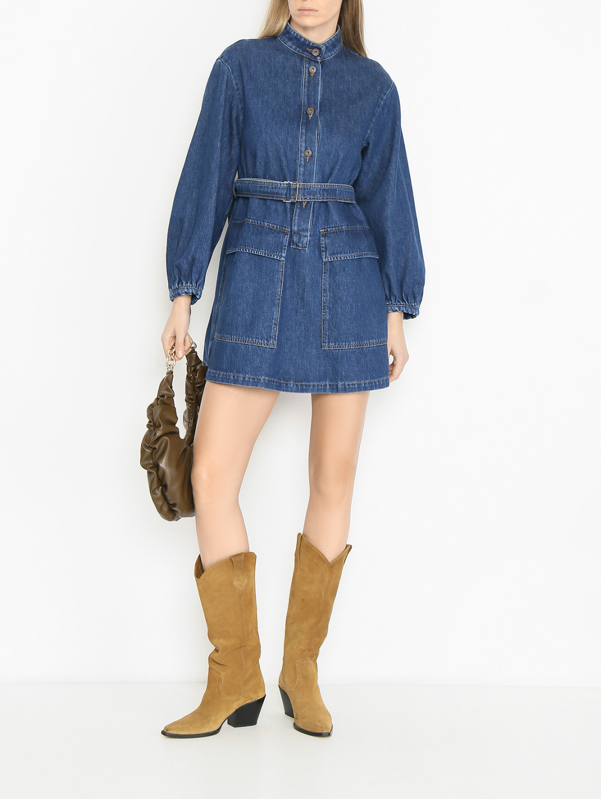 Мини-платье из денима Weekend Max Mara  –  МодельОбщийВид  – Цвет:  Синий