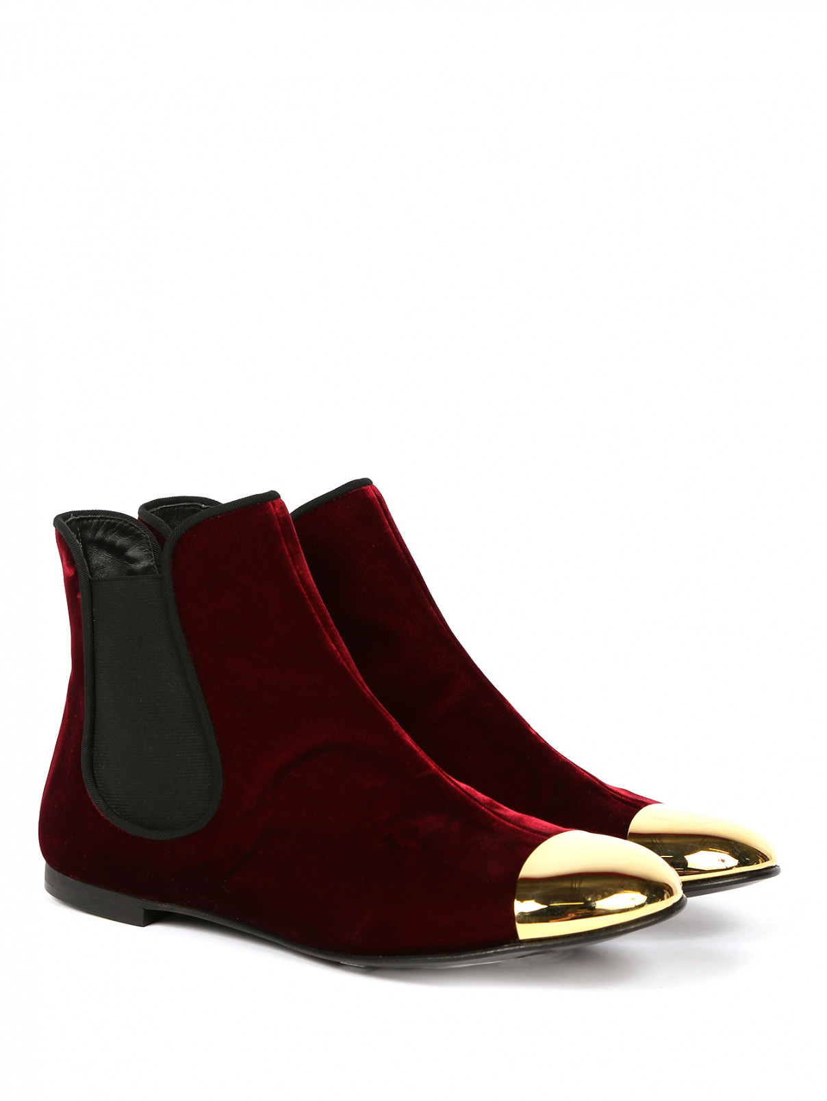 Ботинки из бархата с контрастным носом Giuseppe Zanotti  –  Общий вид  – Цвет:  Красный