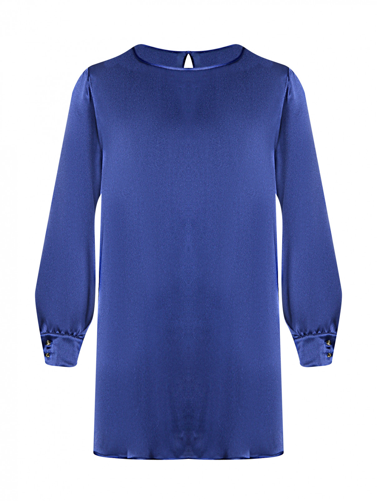 Блуза из смешанного шелка с разрезами Marina Rinaldi  –  Общий вид  – Цвет:  Синий